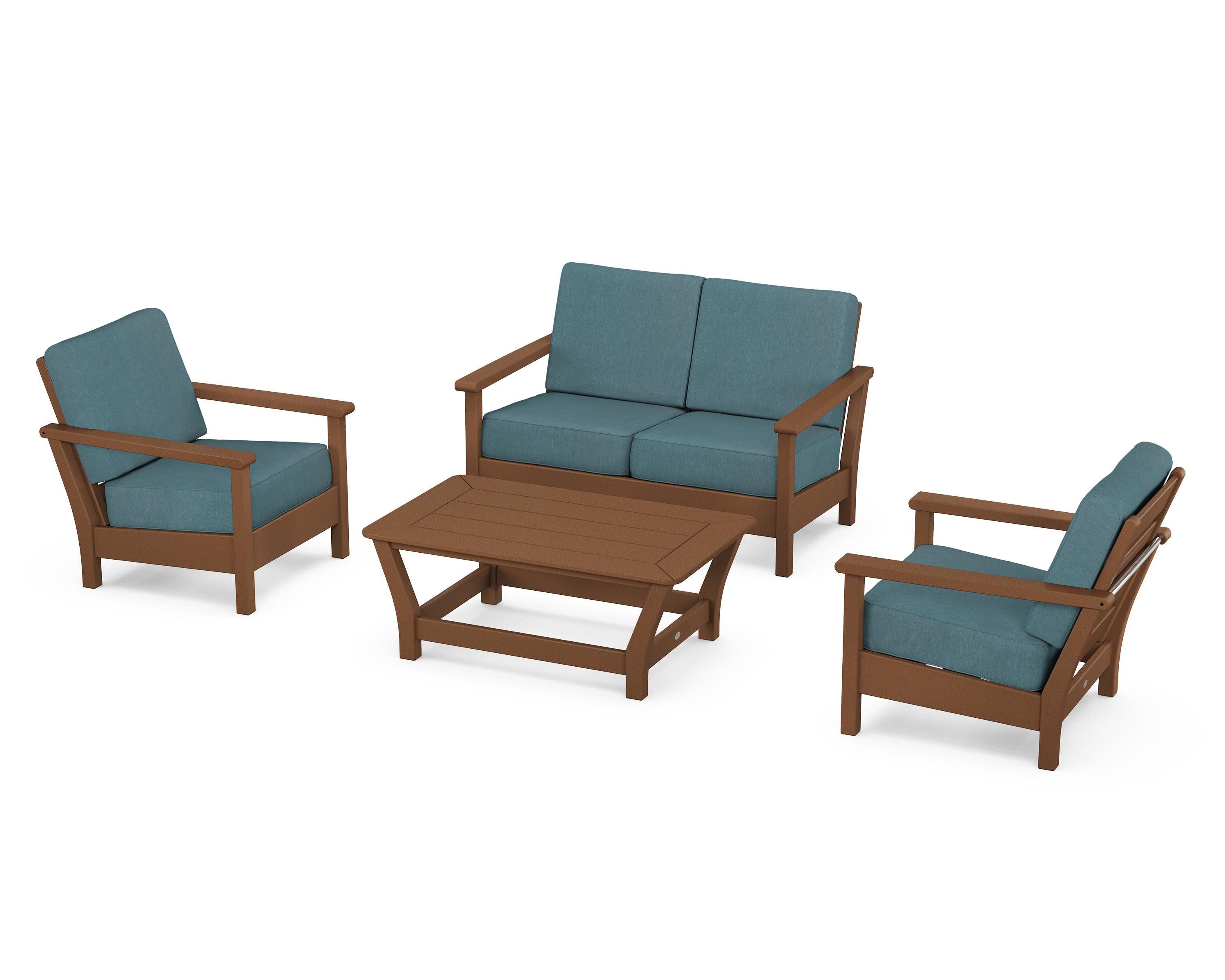 Harbour 4-Piece Deep Seating Set in Teak / Ocean Teal