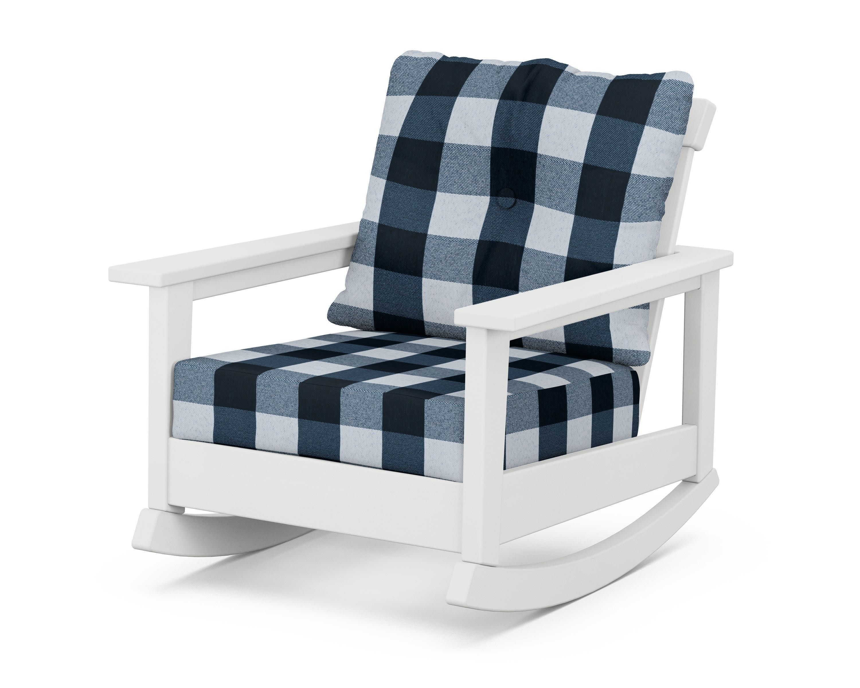 Prescott Deep Seating Rocking Chair in White / Buffalo Plaid Marine Indigo