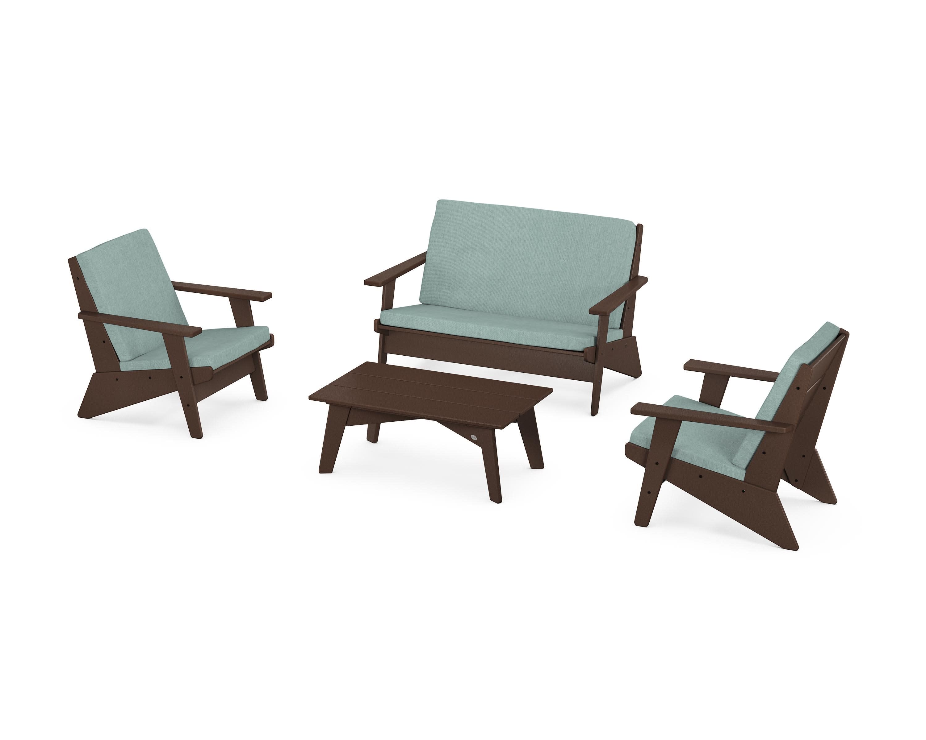 Riviera Modern Lounge 4-Piece Set in Mahogany / Glacier Spa