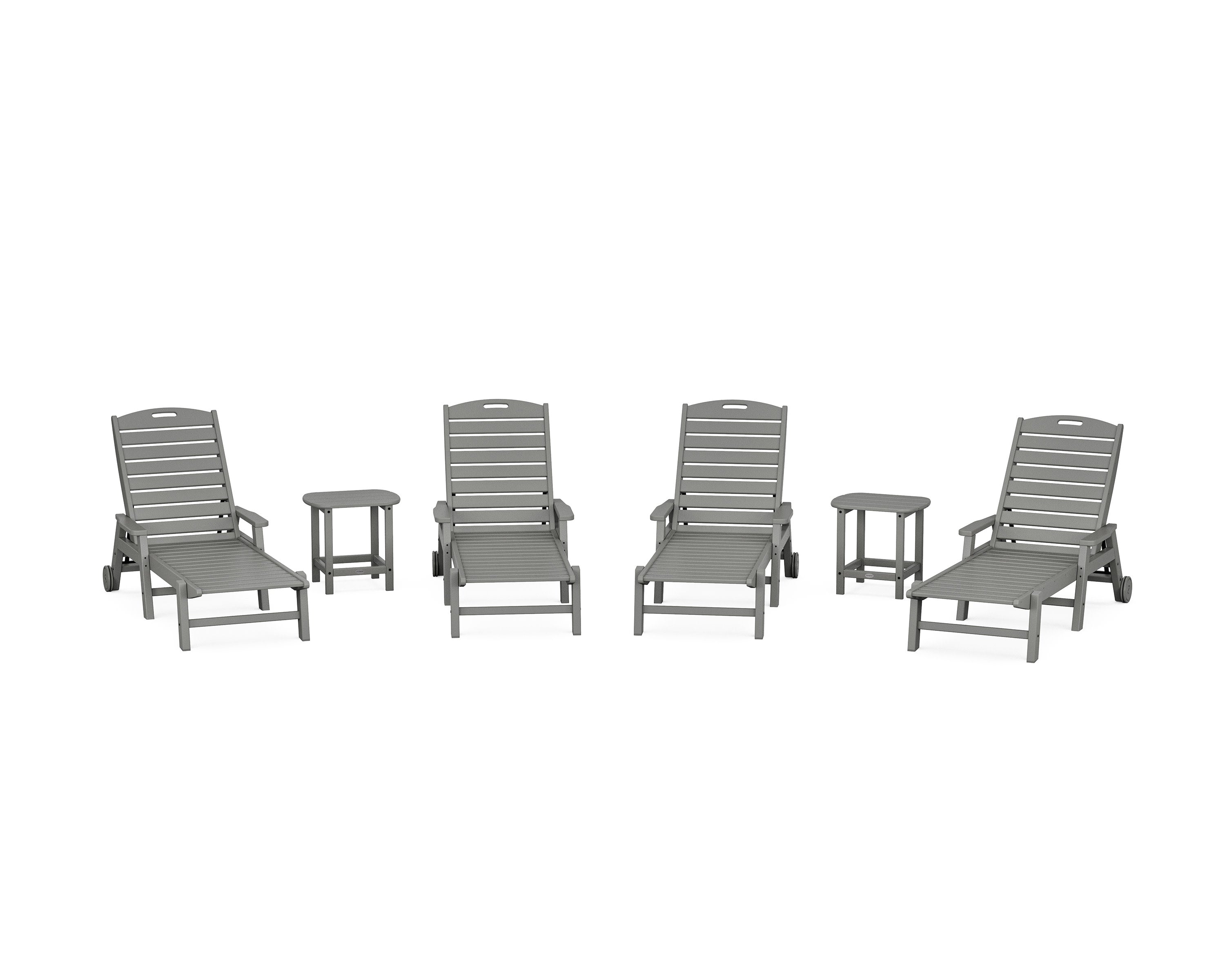 Nautical Chaise 6-Piece Set with Arms & Wheels in Slate Grey