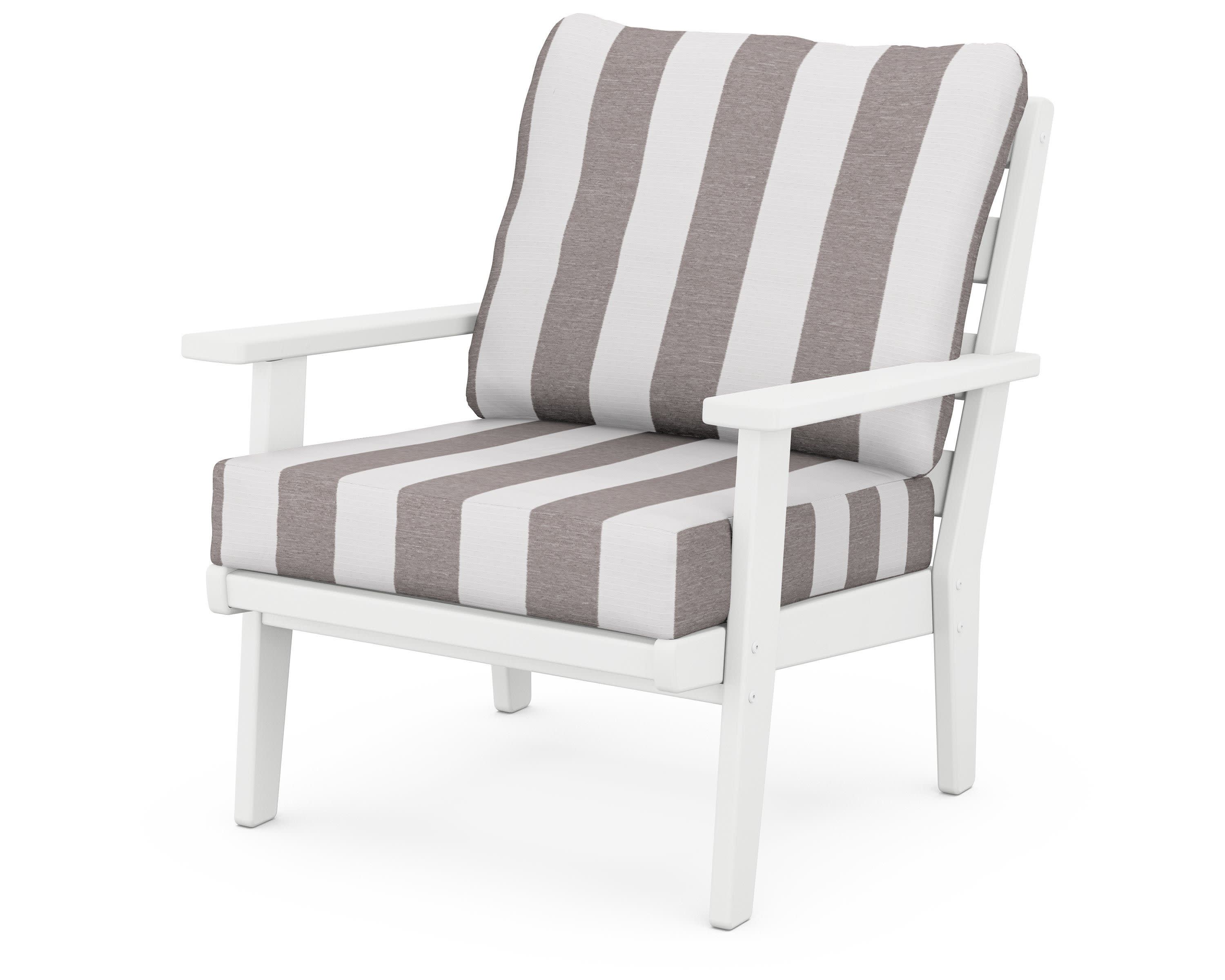 Grant Park Deep Seating Chair in White / Cabana Stripe Grey Mist