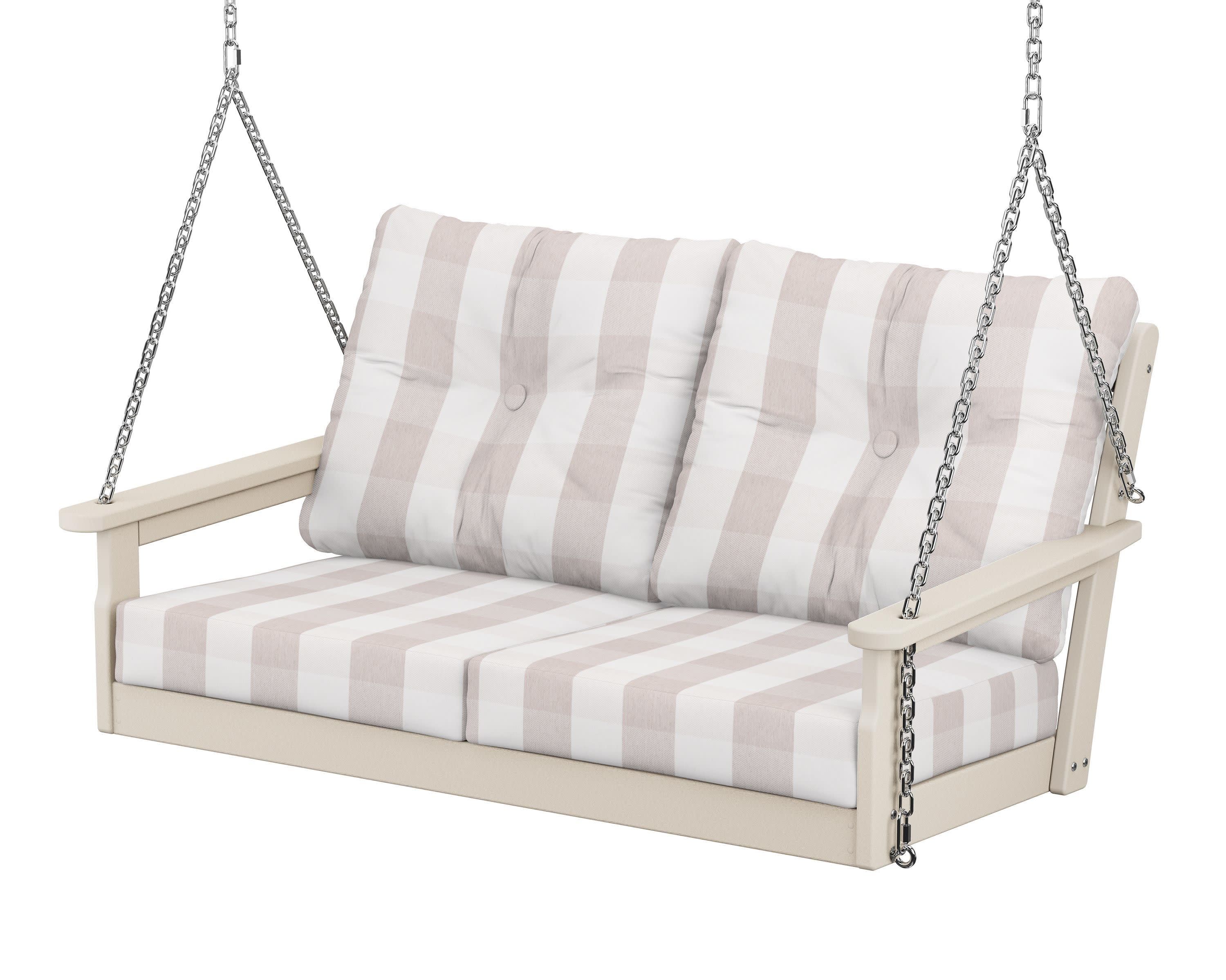 Vineyard Deep Seating Swing in Sand / Buffalo Plaid Dune Burlap