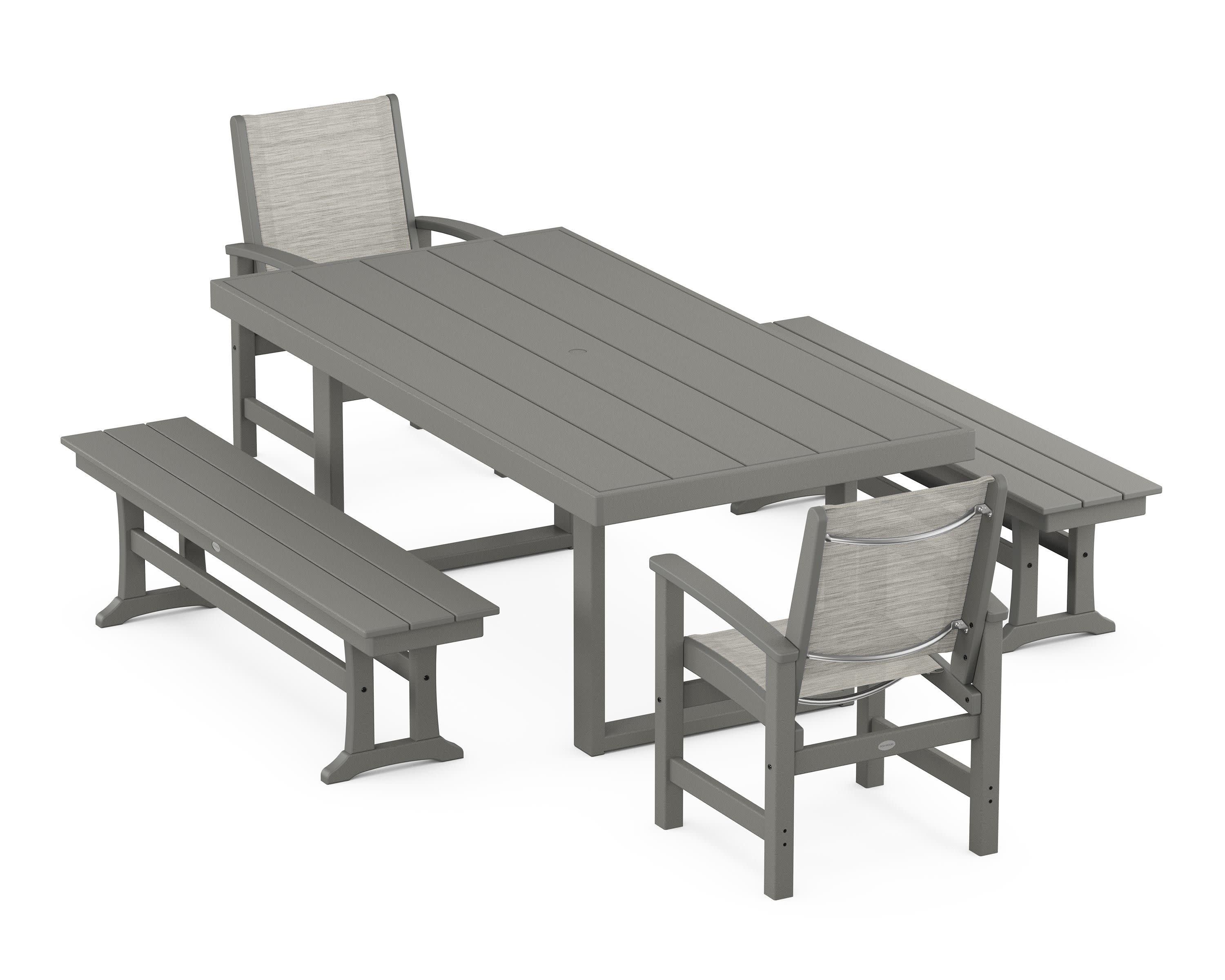 Coastal 5-Piece Dining Set with Trestle Legs in Slate Grey / Birch Sling