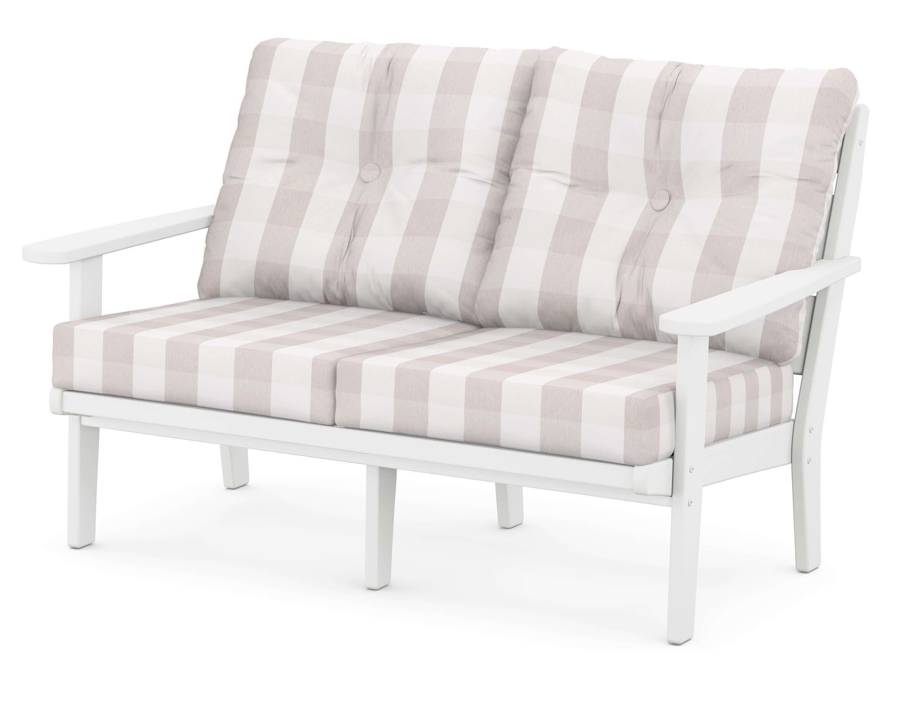 Lakeside Deep Seating Loveseat in White / Buffalo Plaid Dune Burlap