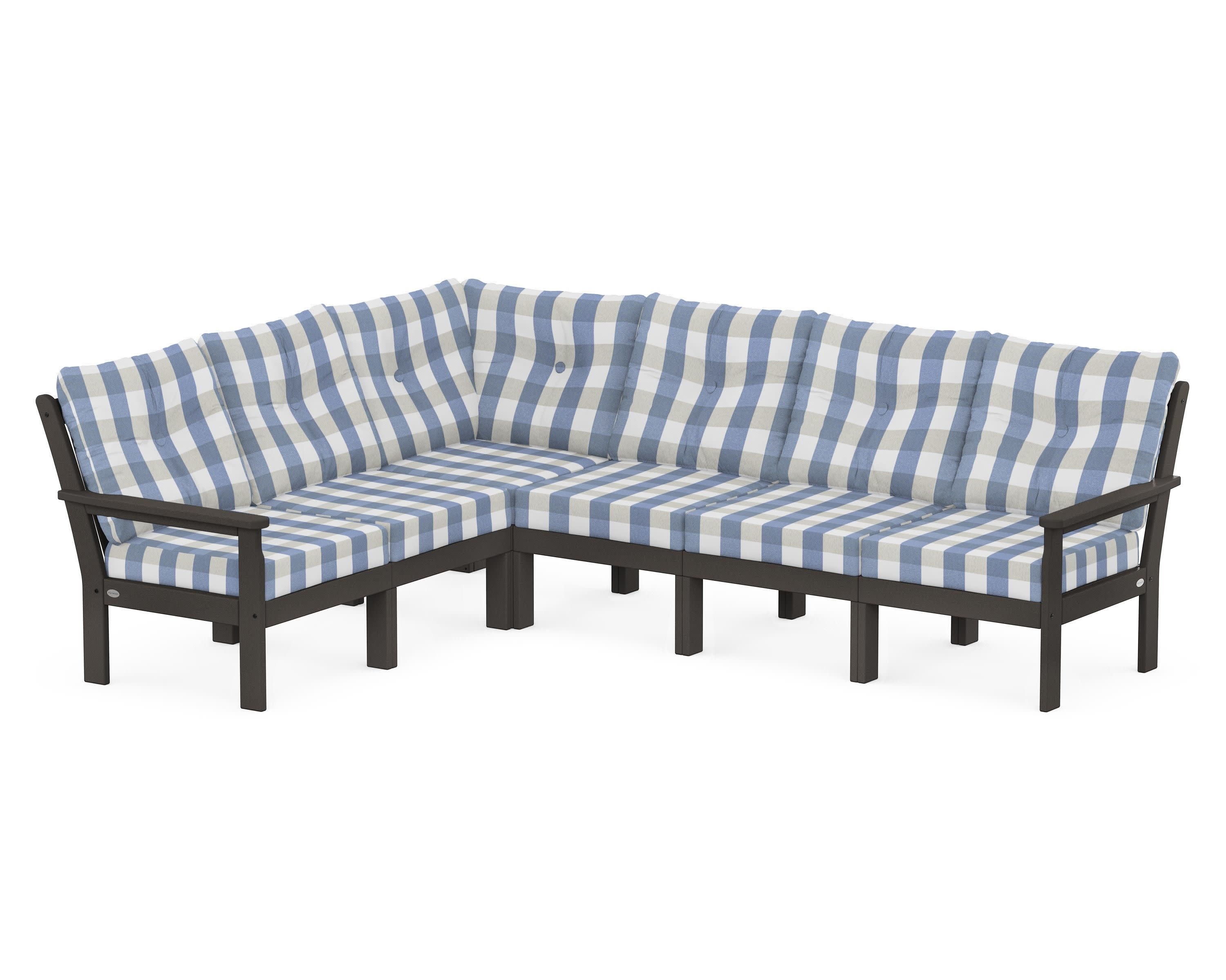 Vineyard 6-Piece Sectional in Vintage Coffee / Buffalo Plaid Sky Blue