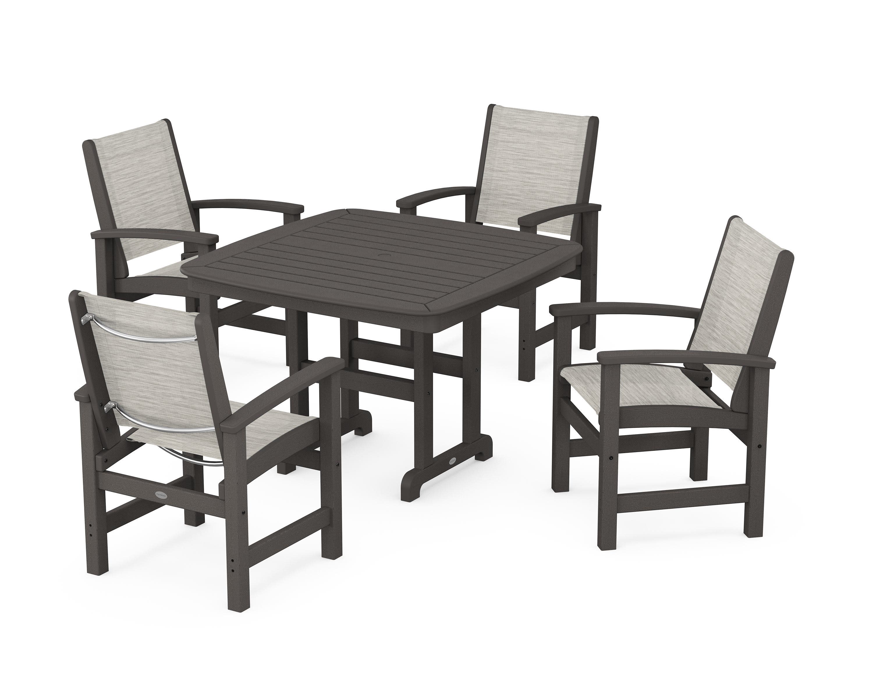 Coastal 5-Piece Dining Set in Vintage Coffee / Birch Sling