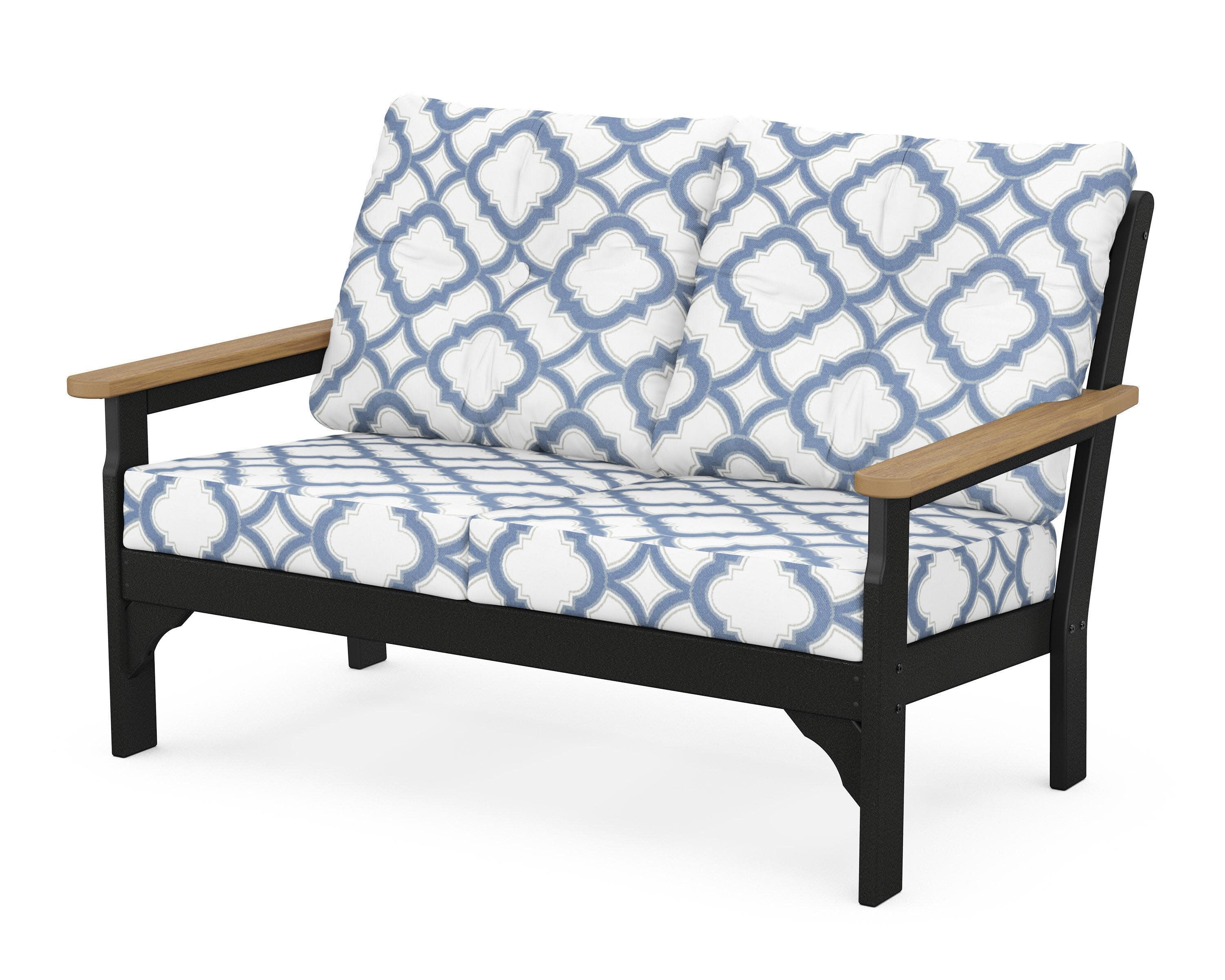 Vineyard Deep Seating Loveseat in Black / Natural / Trellis Sky Blue