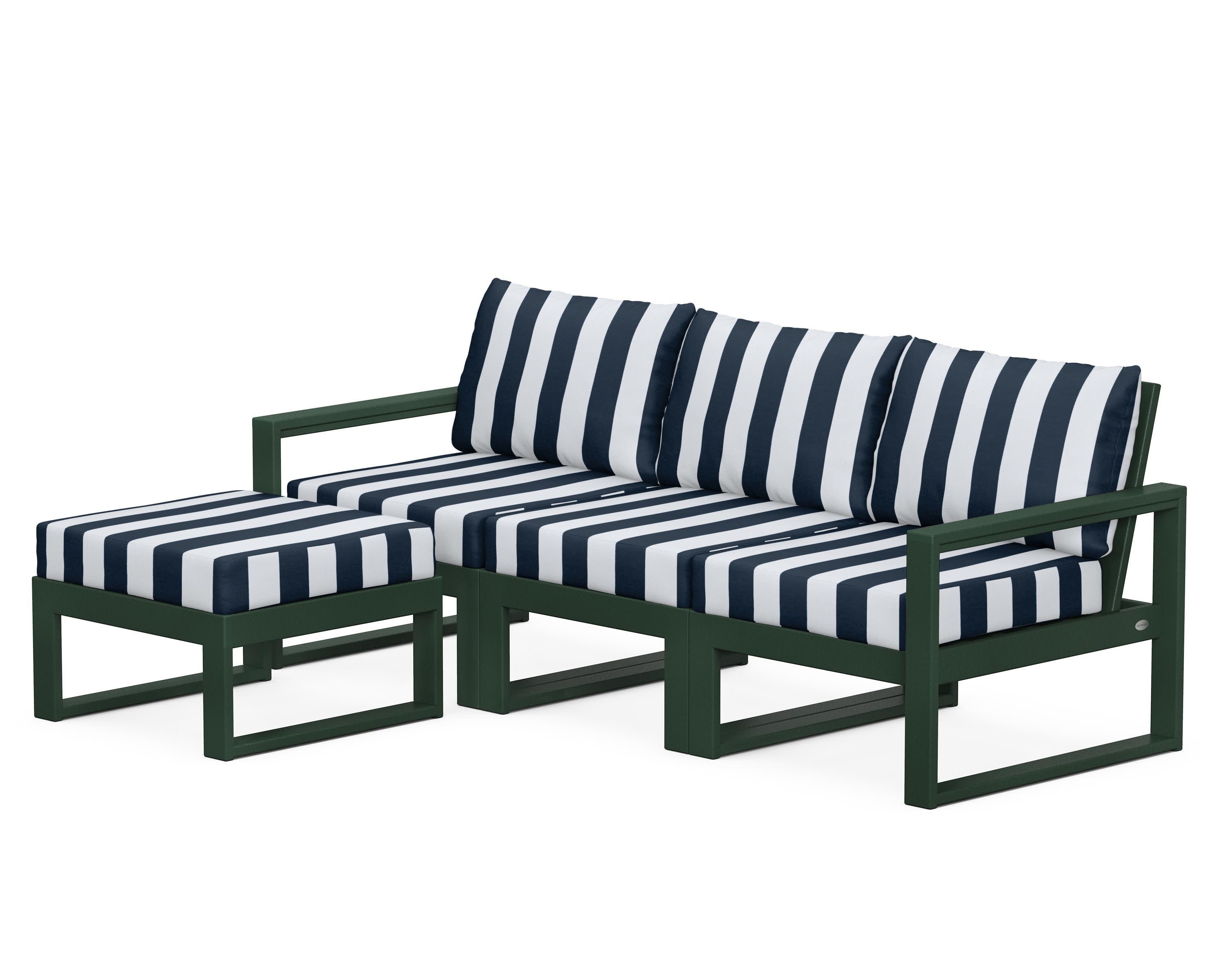 EDGE 4-Piece Modular Deep Seating Set with Ottoman in Green / Cabana Stripe Marine Indigo