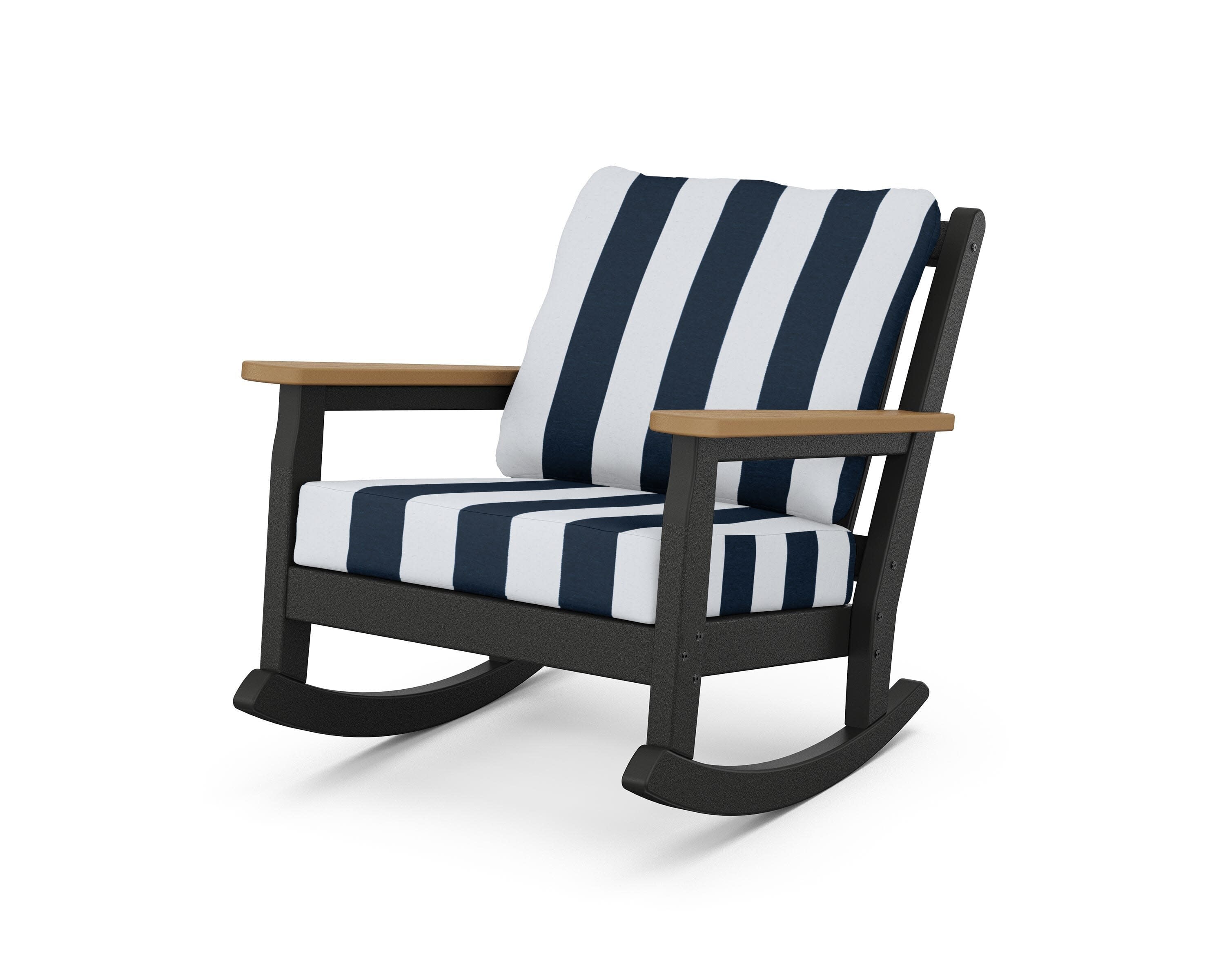Chippendale Deep Seating Rocking Chair in Black / Natural / Cabana Stripe Marine Indigo