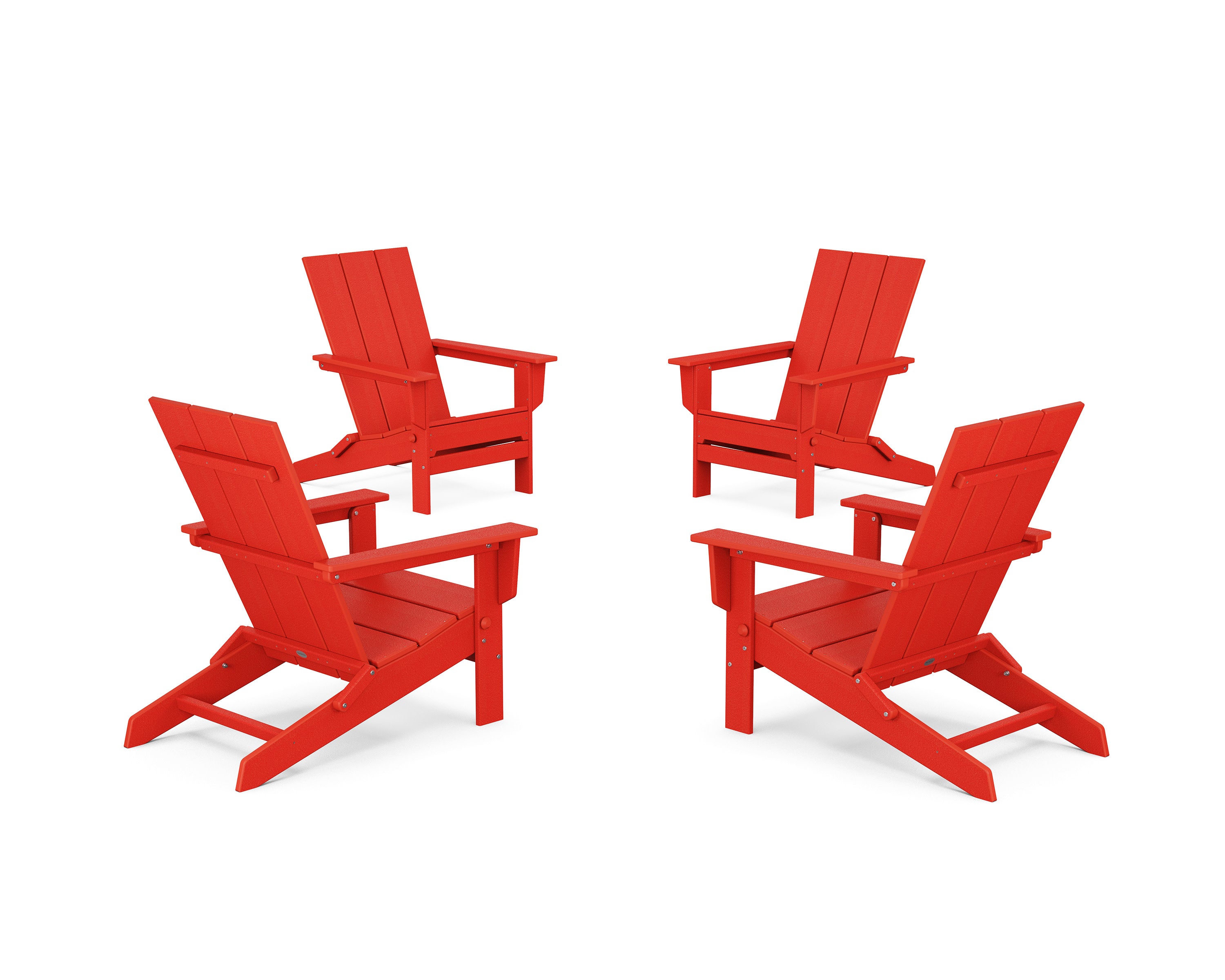 4-Piece Modern Studio Folding Adirondack Chair Conversation Set in Sunset Red