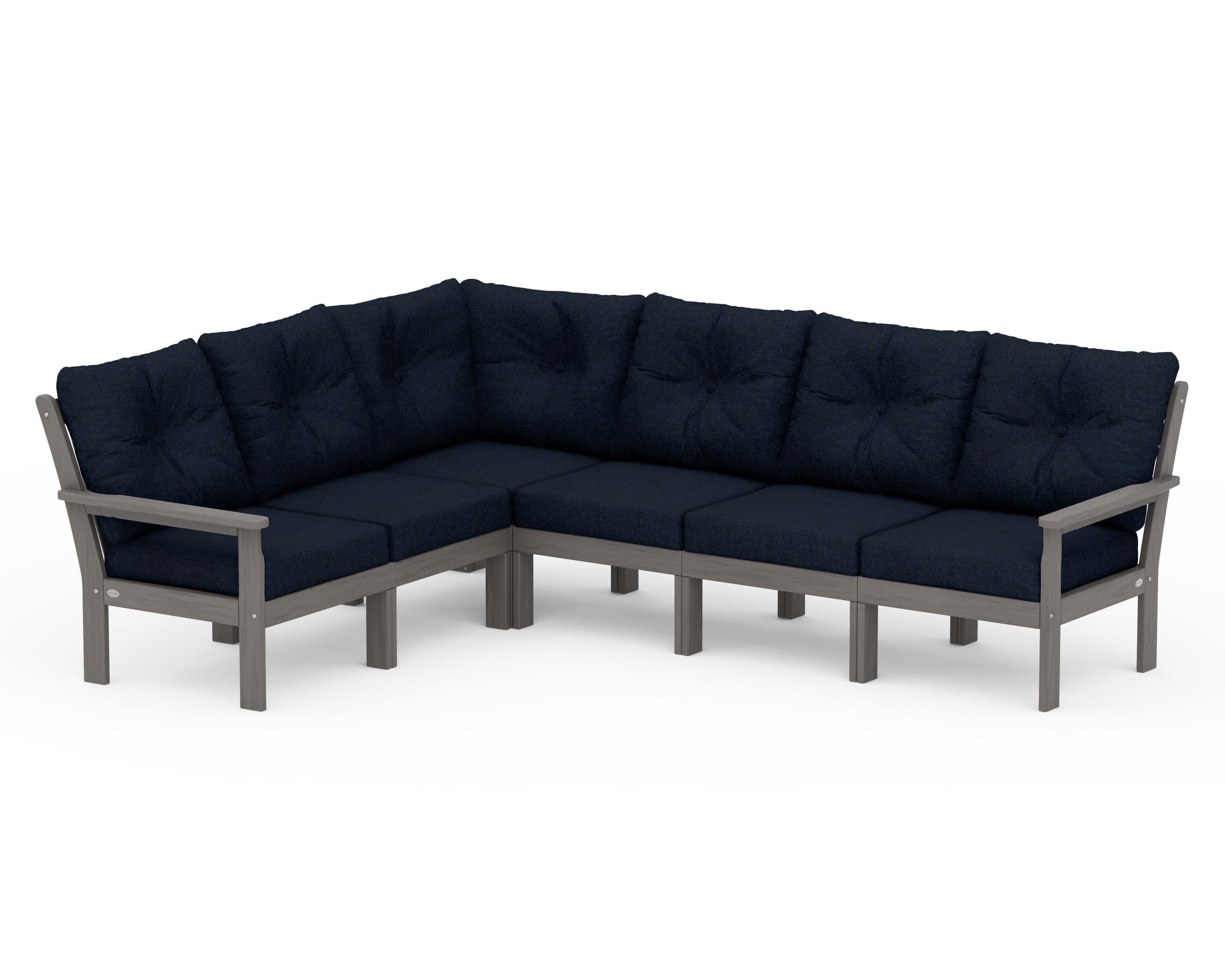 Vineyard 6-Piece Sectional in Driftwood / Marine Indigo