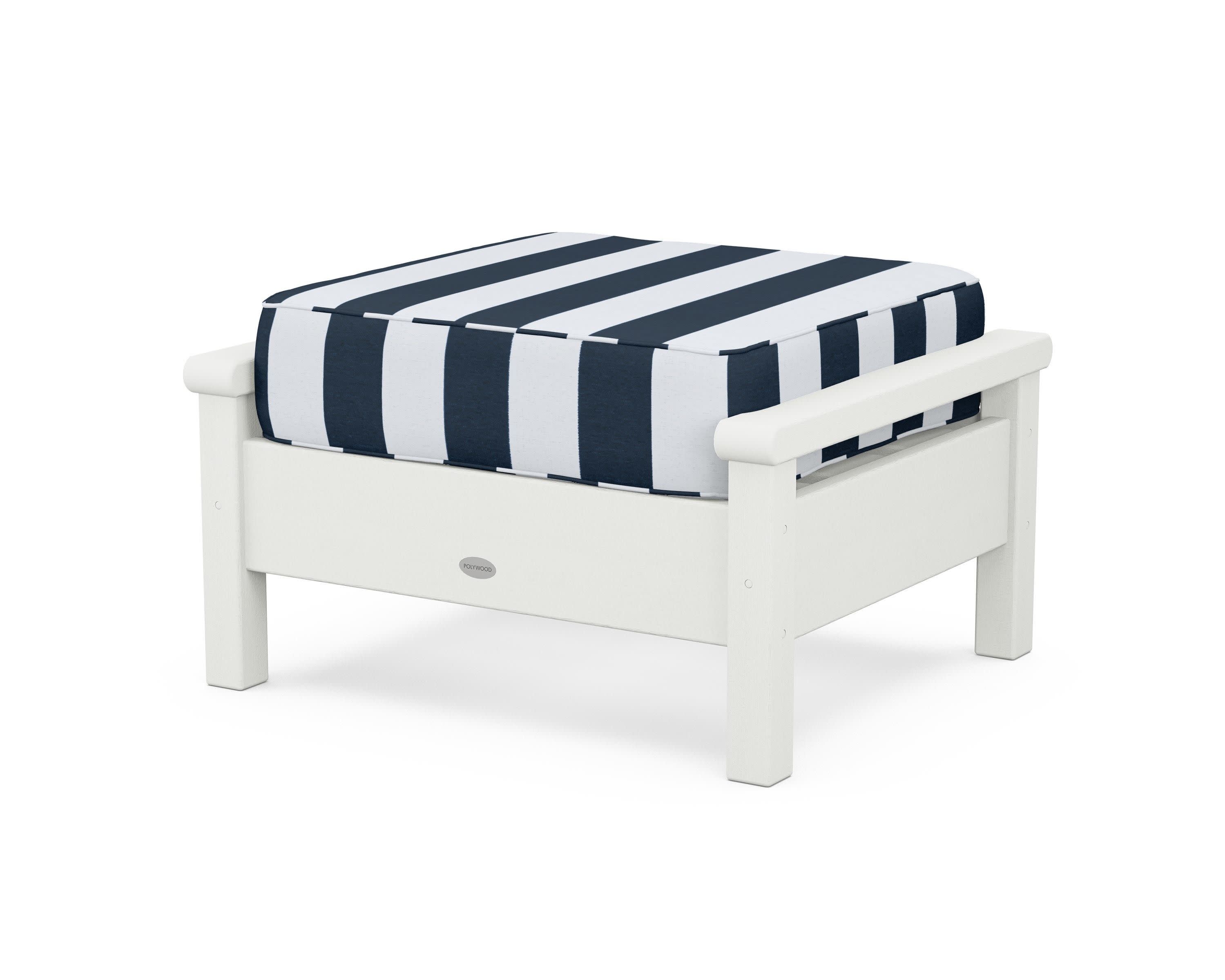 Harbour Deep Seating Ottoman in Vintage White / Cabana Stripe Marine Indigo