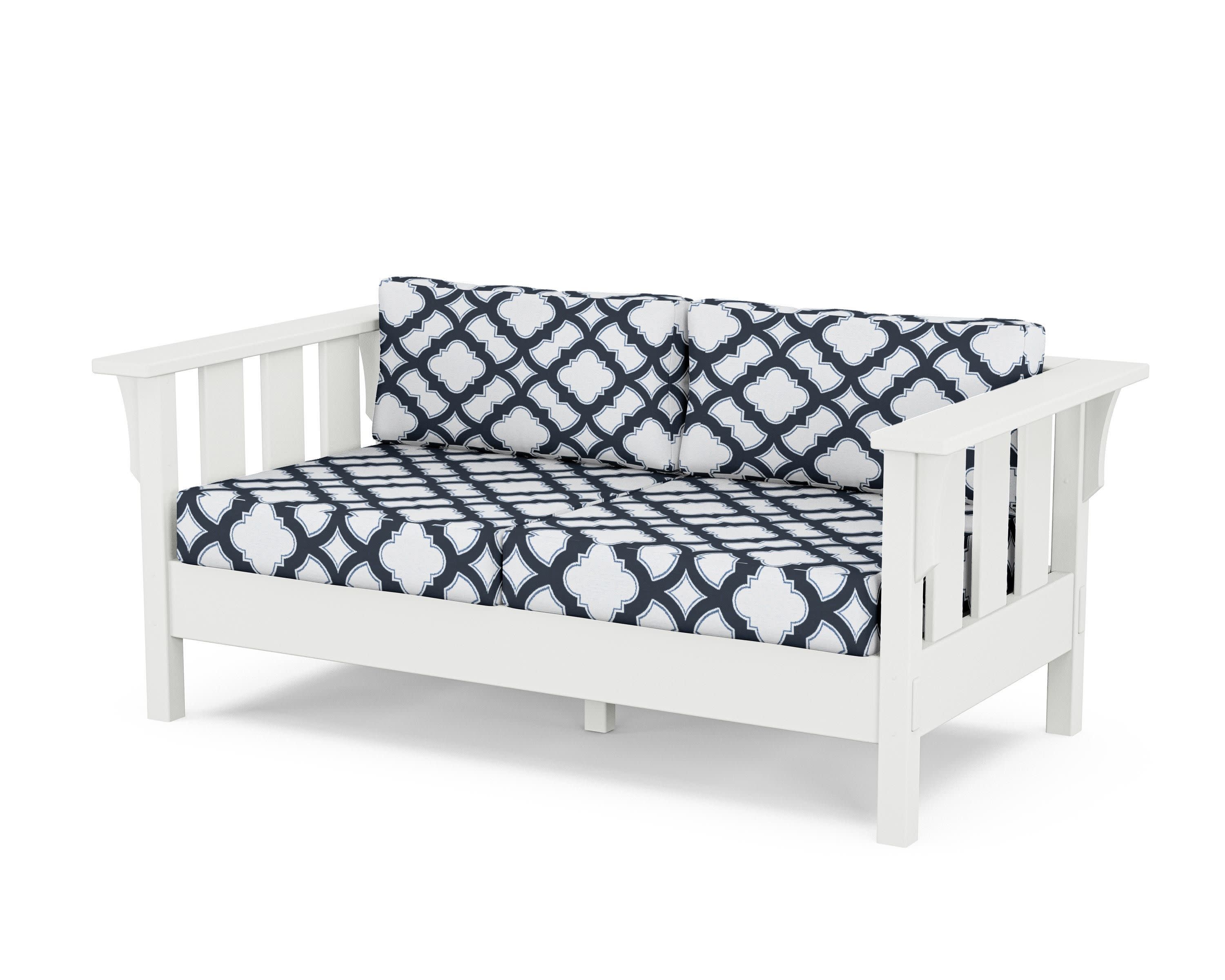 Acadia Deep Seating Loveseat in White / Trellis Marine Indigo