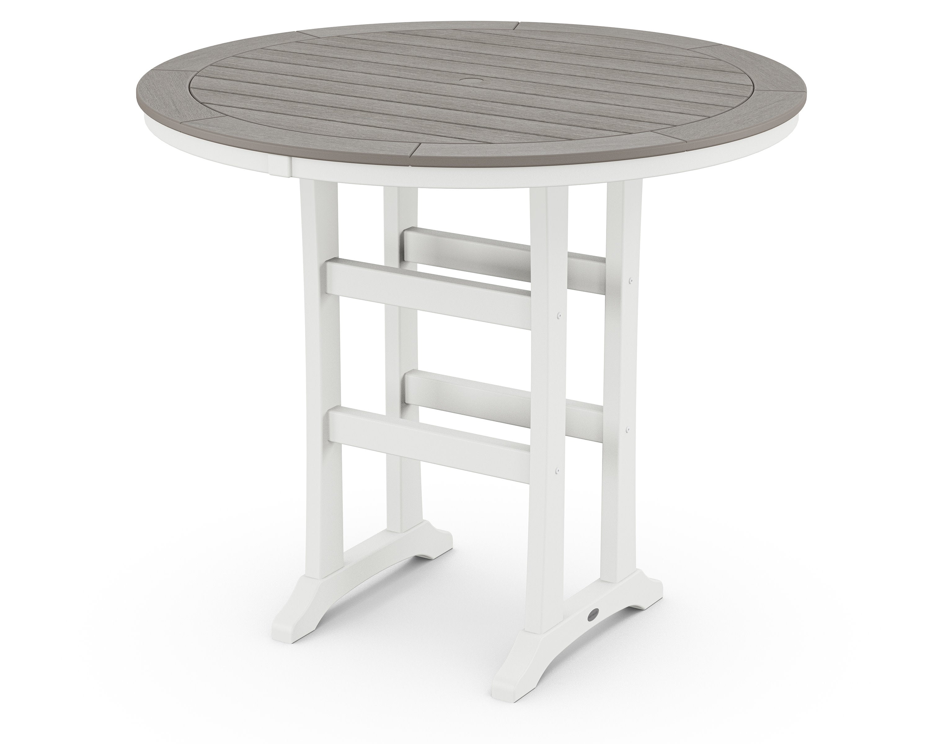 Nautical Trestle 48" Round Bar Table in White / Driftwood