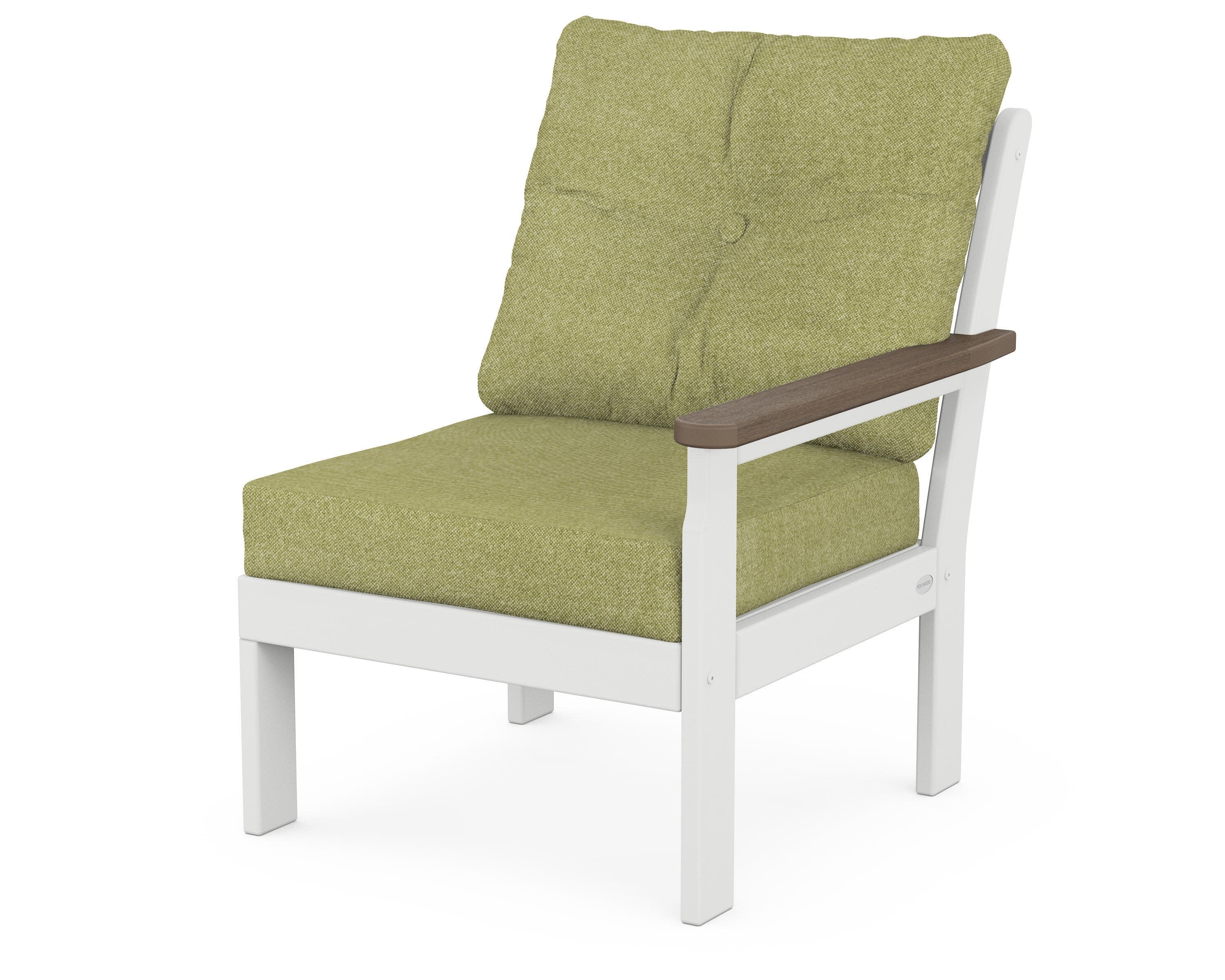 Vineyard Modular Right Arm Chair in White / Kona / Chartreuse Boucle
