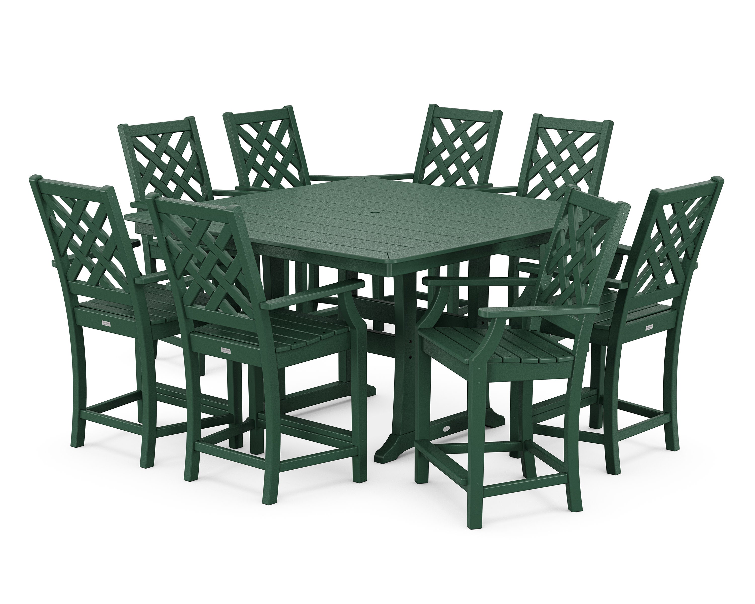 Wovendale 9-Piece Square Counter Set with Trestle Legs in Green
