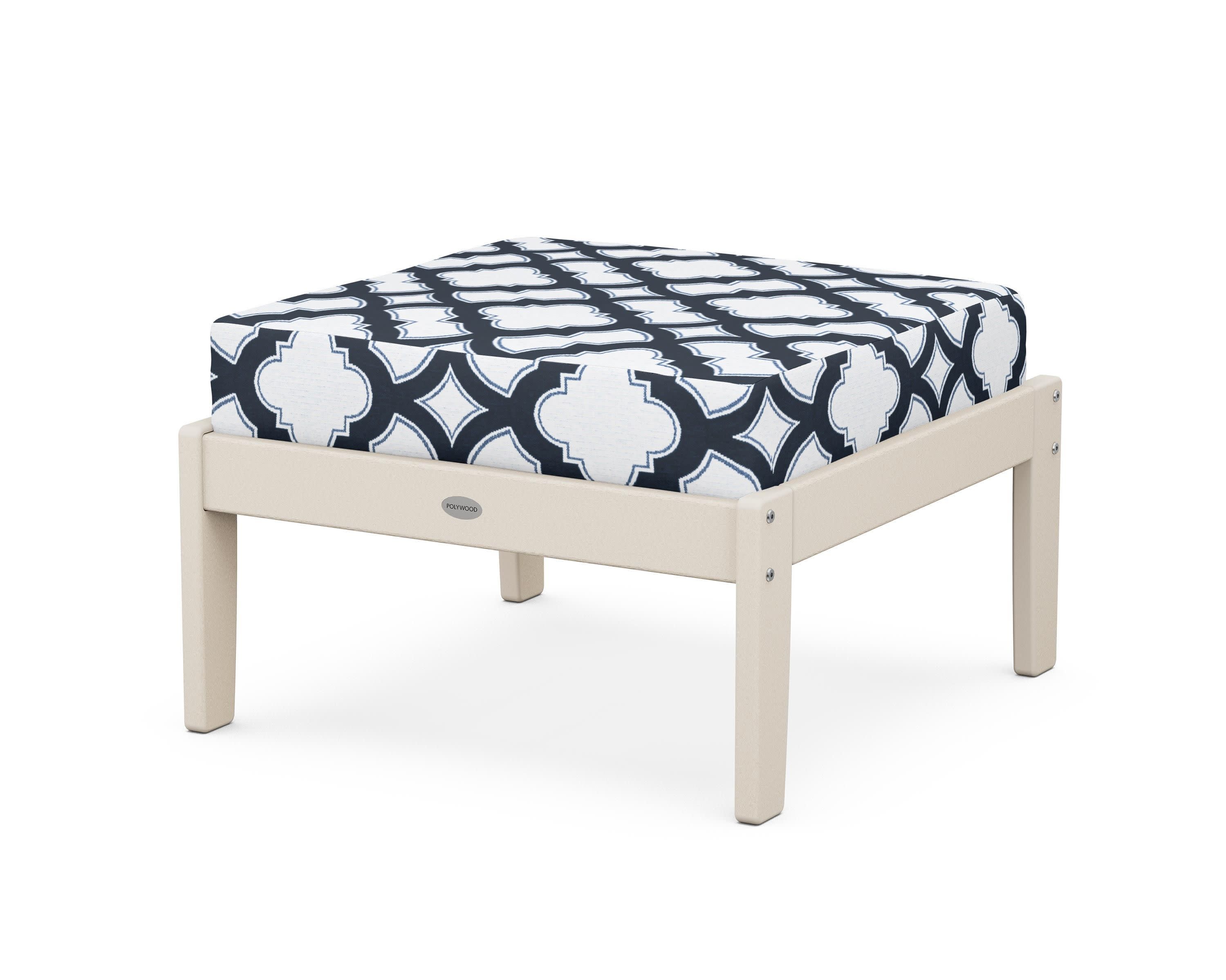 Braxton Deep Seating Ottoman in Sand / Trellis Marine Indigo