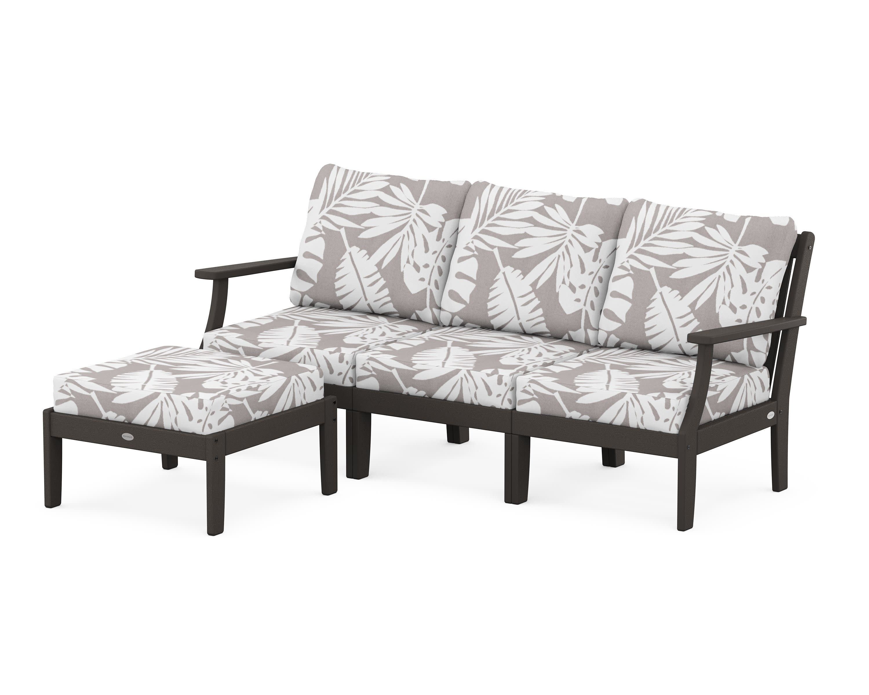 Braxton Modular 4-Piece Deep Seating Set with Ottoman in Vintage Coffee / Leaf Grey Mist
