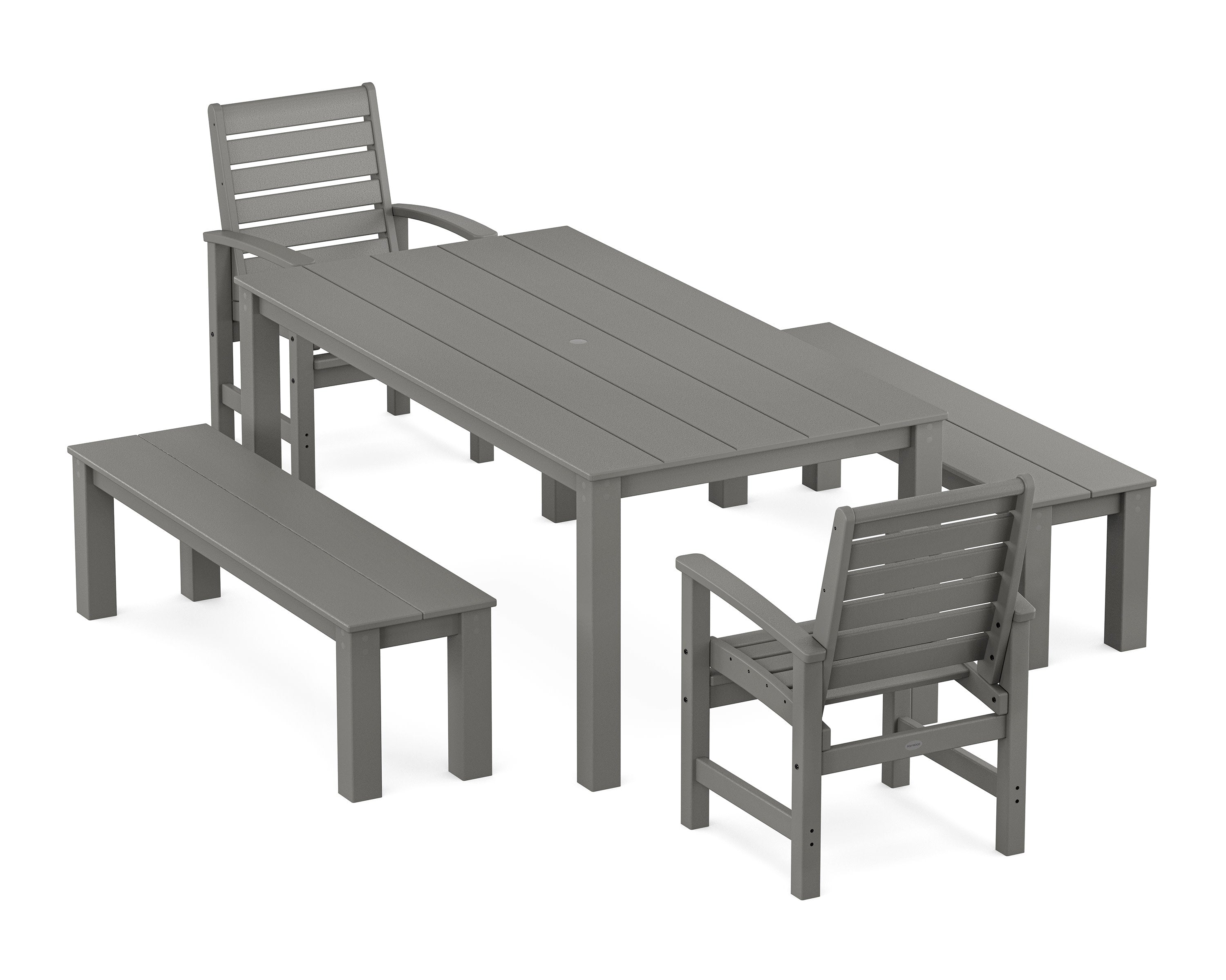 Signature 5-Piece Parsons Dining Set with Benches in Slate Grey