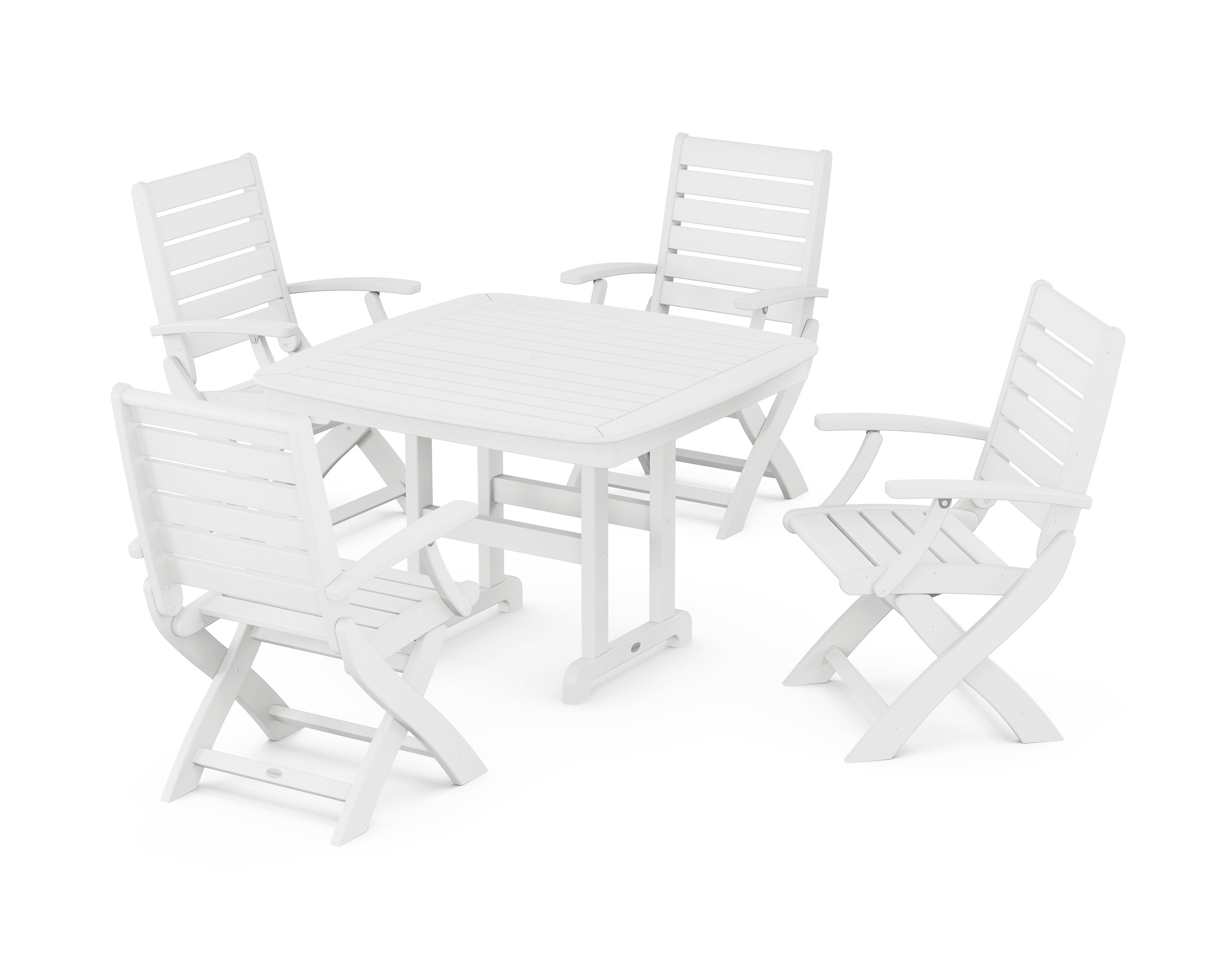 Signature Folding Chair 5-Piece Dining Set with Trestle Legs in White