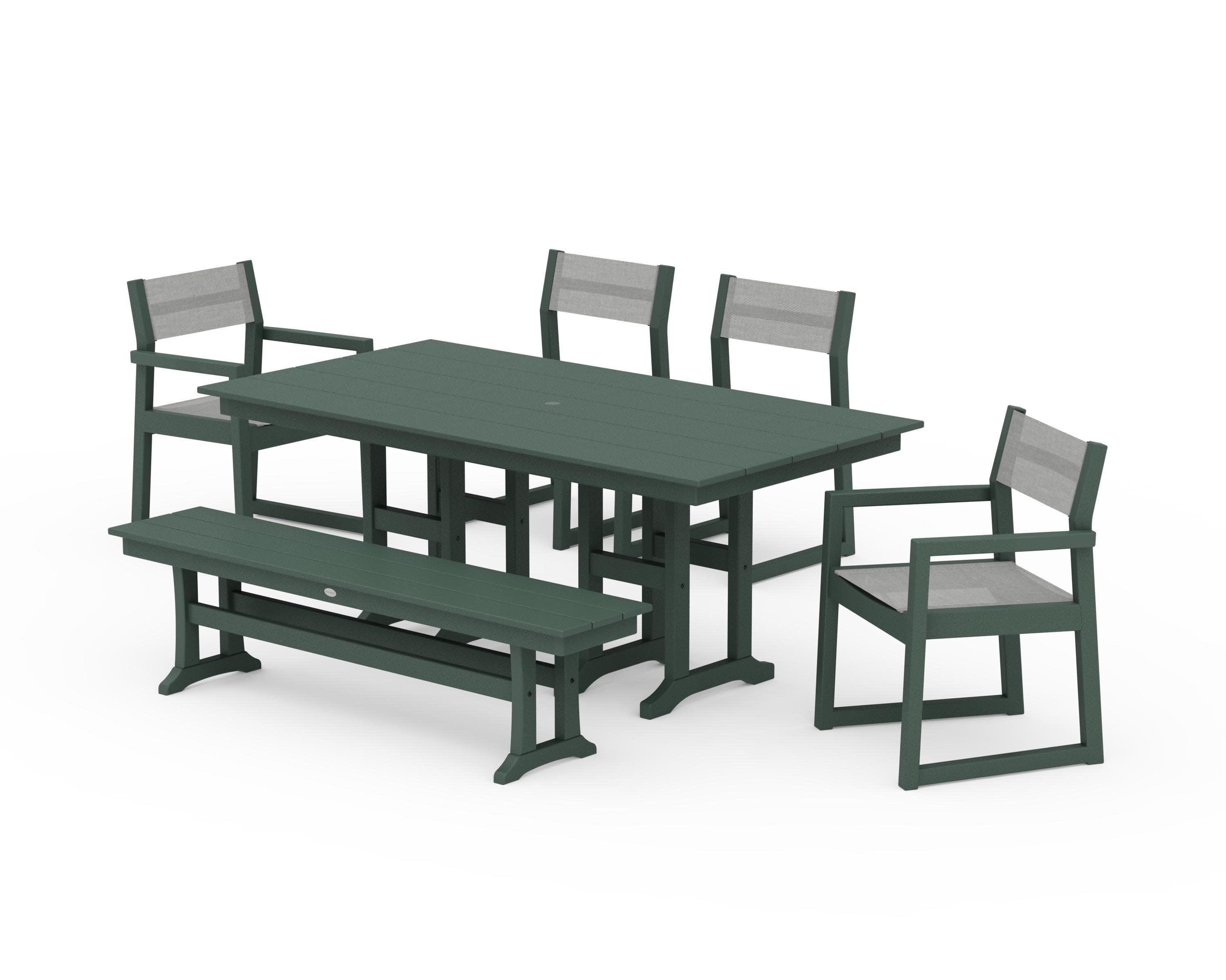 EDGE Sling 6-Piece Farmhouse Dining Set in Green / Metallic Sling