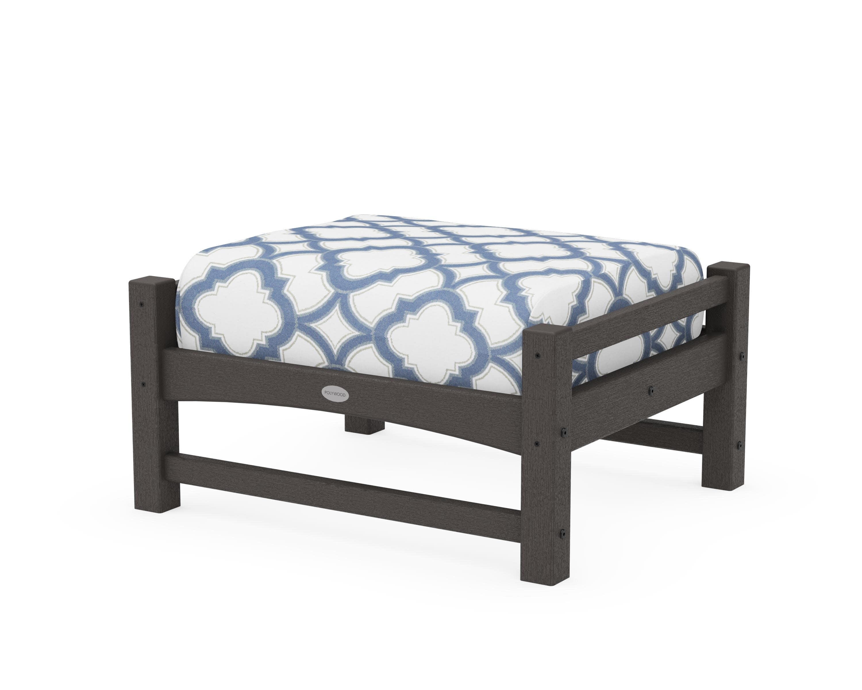 Club Ottoman in Vintage Coffee / Trellis Sky Blue
