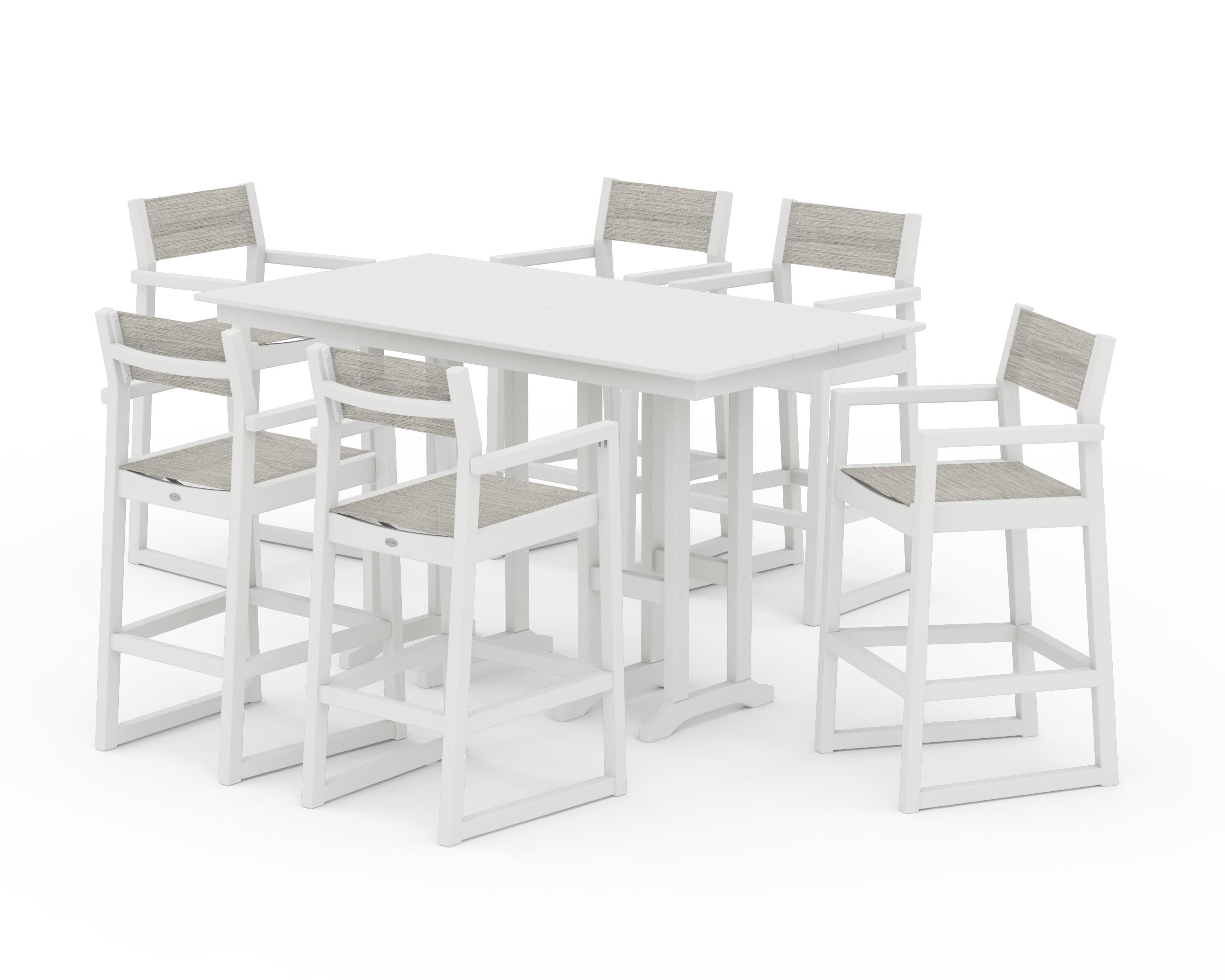 EDGE Sling Arm Chair 7-Piece Farmhouse Bar Set in Vintage White / Birch Sling