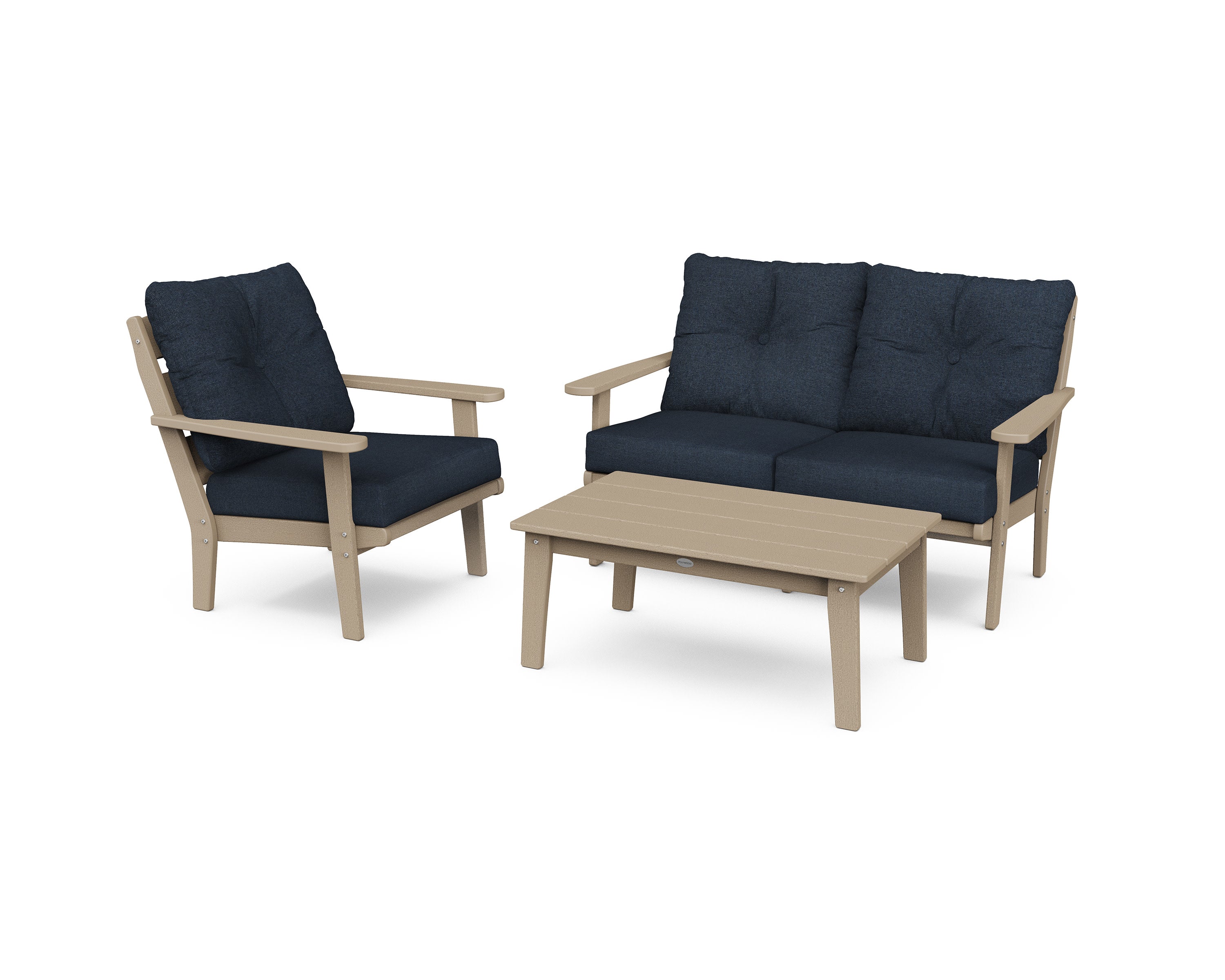 Lakeside 3-Piece Deep Seating Set in Vintage Sahara / Marine Indigo