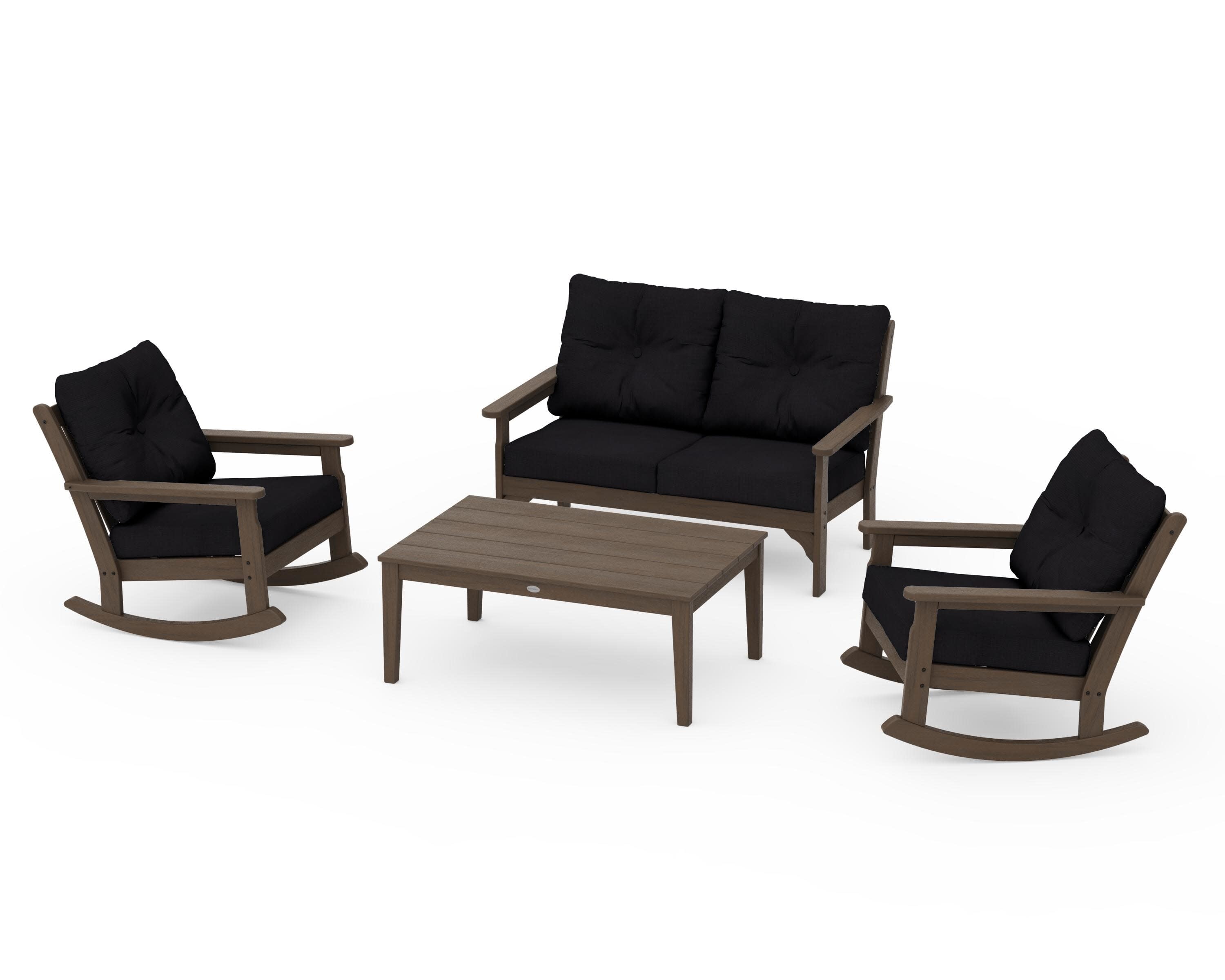 Vineyard 4-Piece Deep Seating Rocking Chair Set in Kona / Midnight Linen
