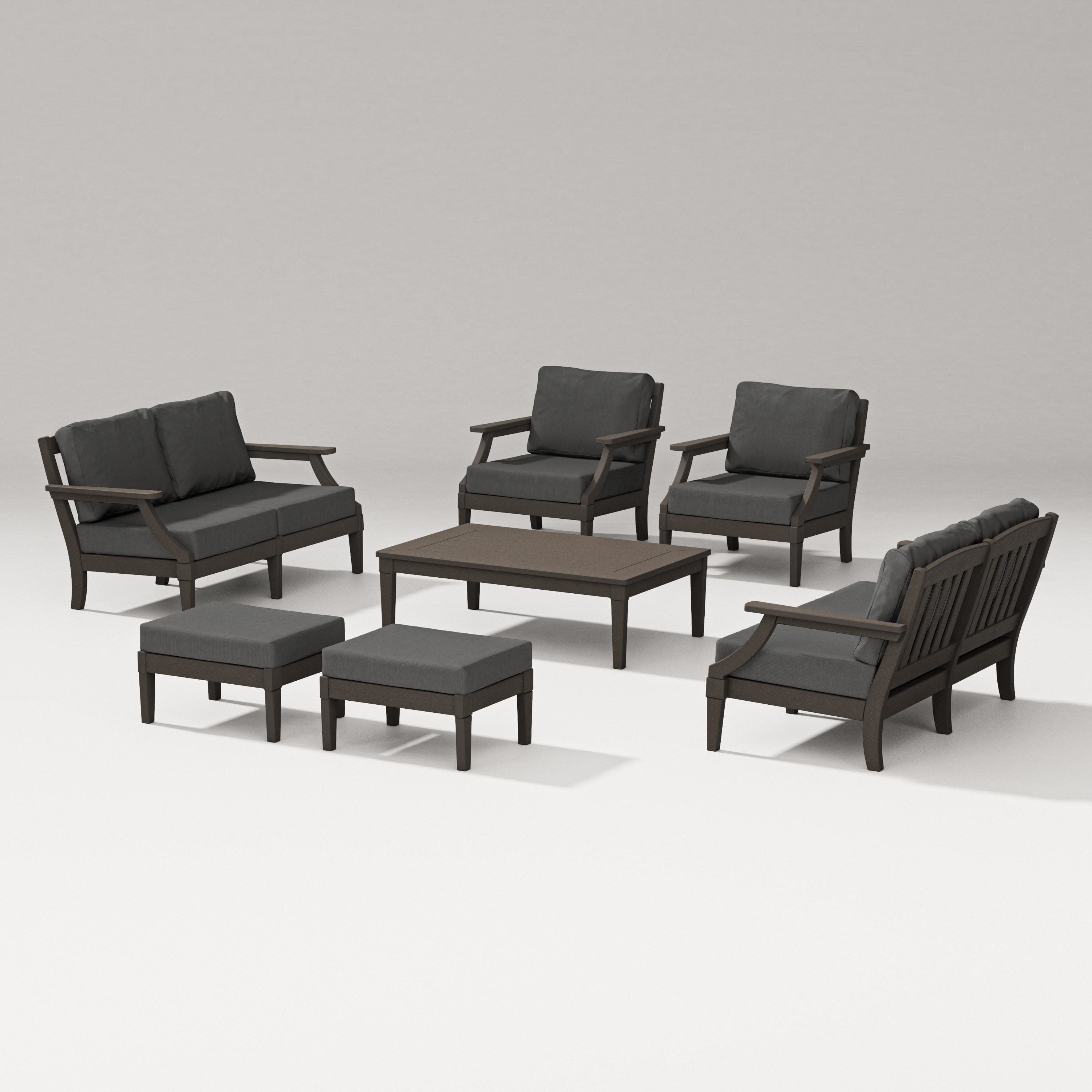 Estate 7-Piece Lounge Loveseat Set in Vintage Coffee / Spectrum Carbon