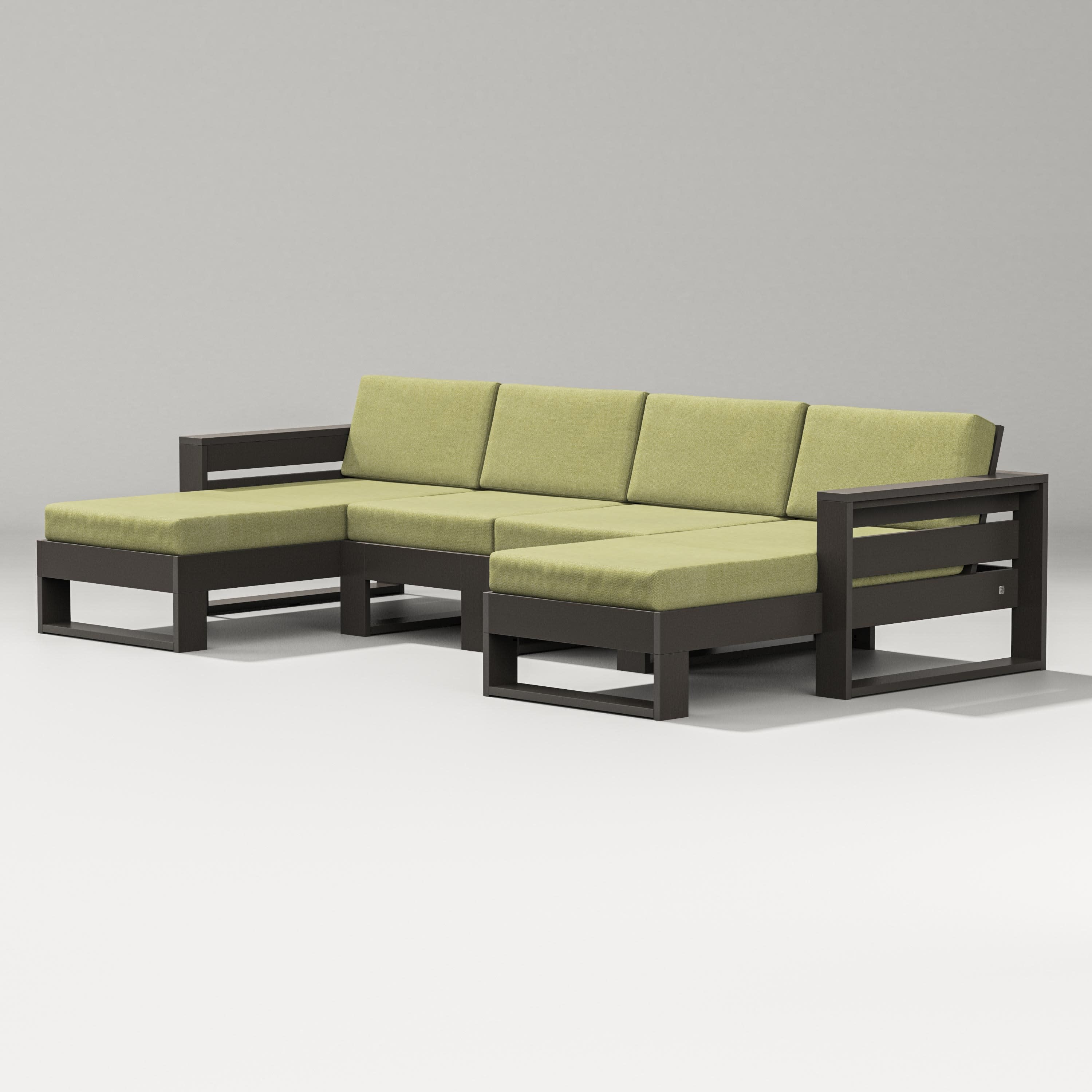 Latitude Double Chaise Sectional in Vintage Coffee / Chartreuse Boucle
