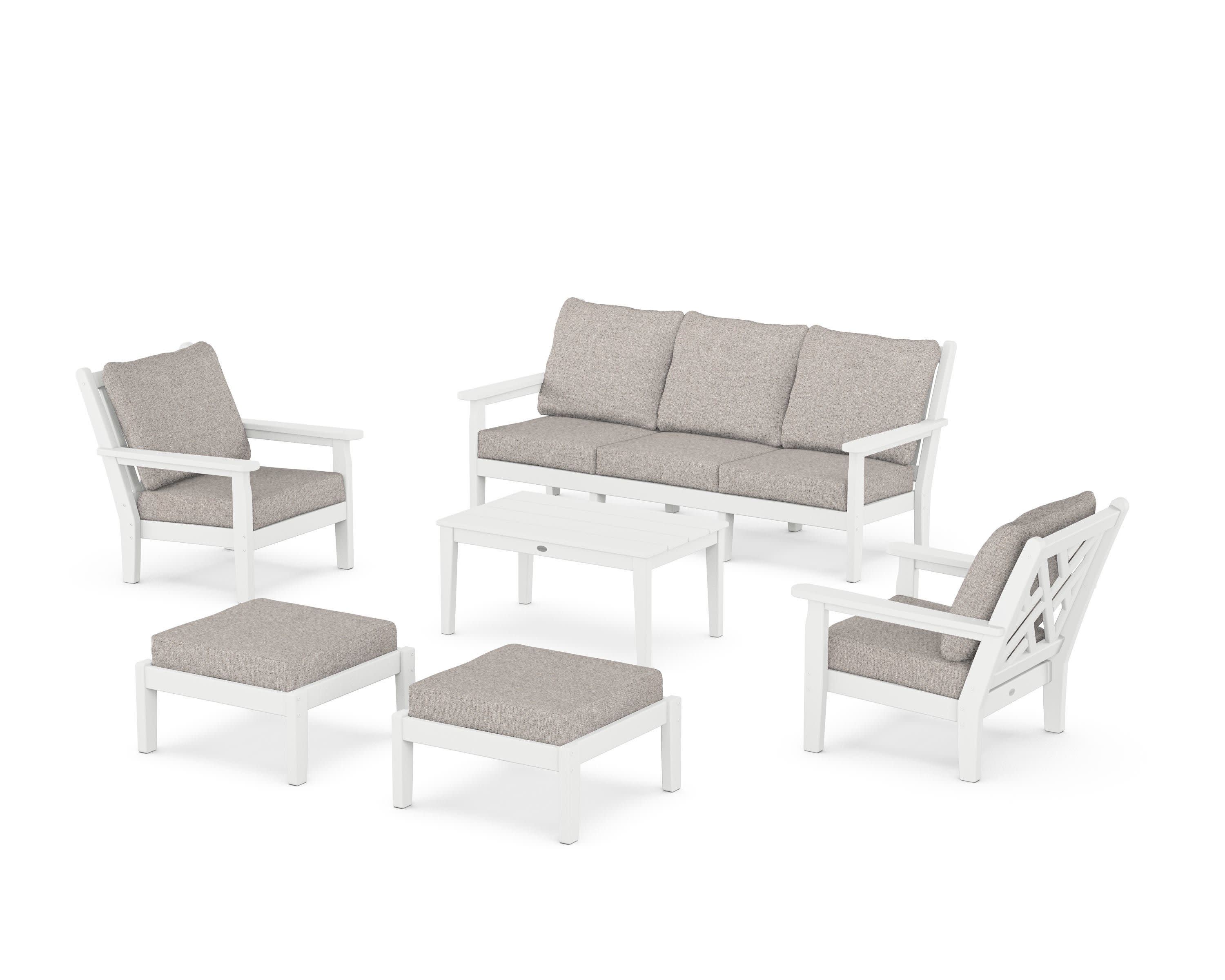 Chippendale 6-Piece Lounge Sofa Set in White / Weathered Tweed