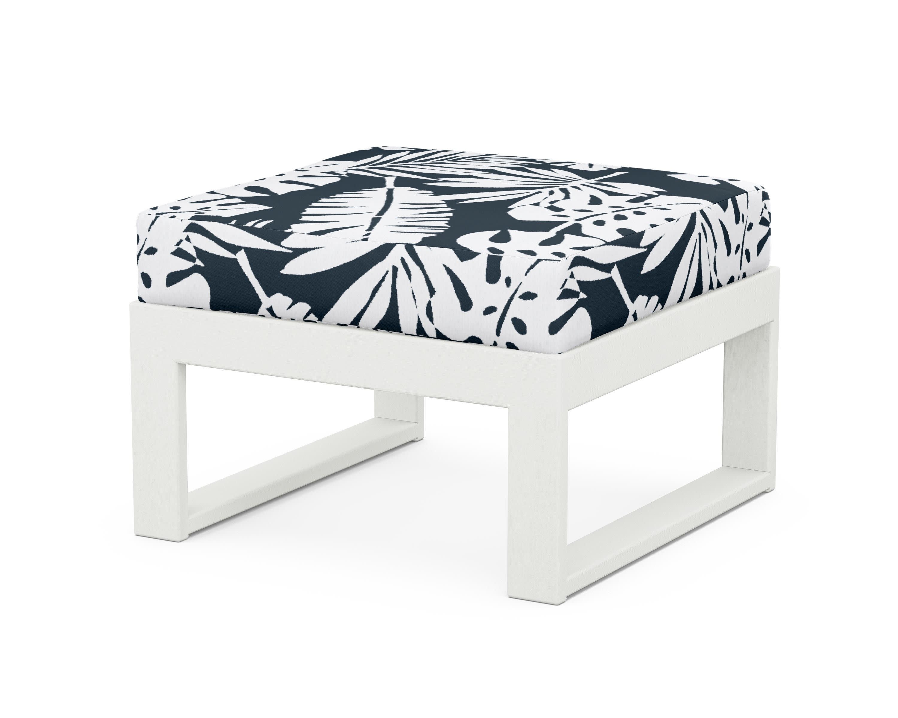 Modular Ottoman - Modern in Vintage White / Leaf Marine Indigo