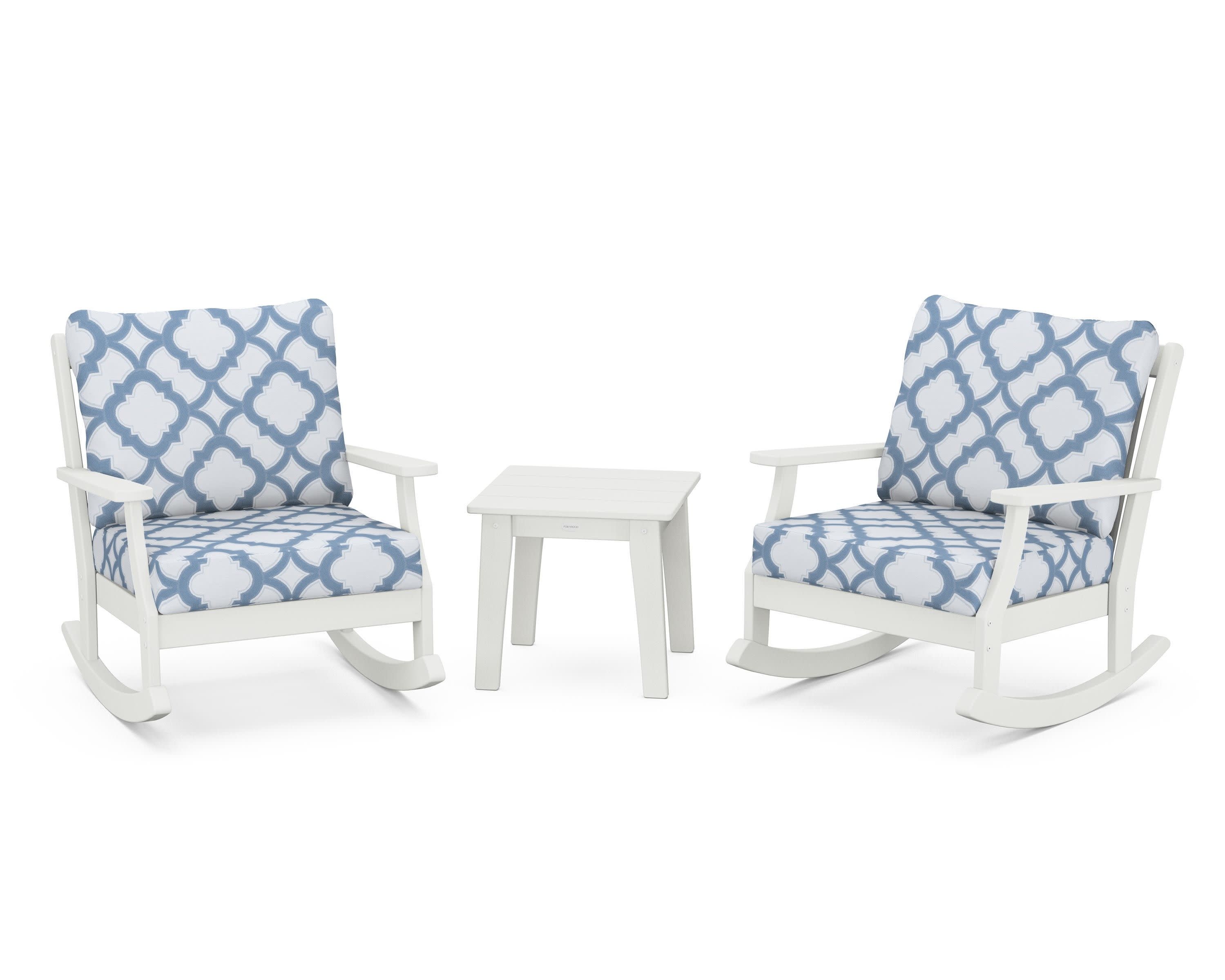 Braxton 3-Piece Deep Seating Rocker Set in Vintage White / Trellis Sky Blue