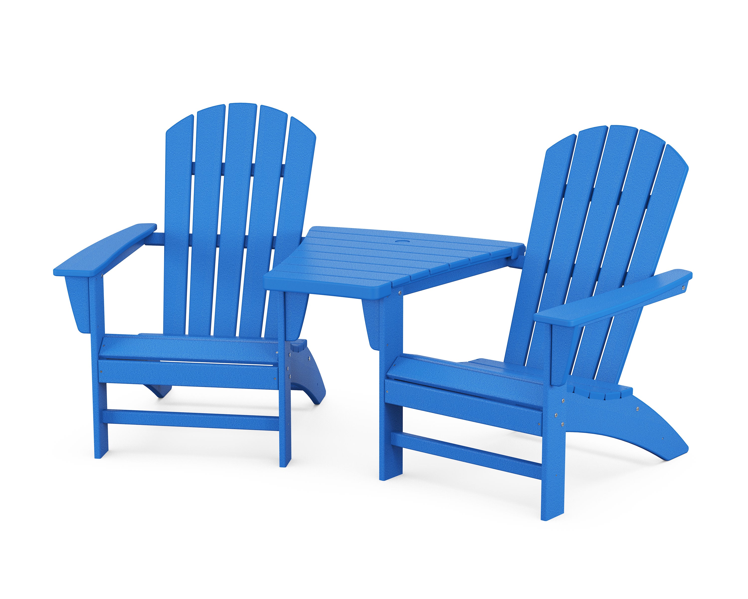 Nautical 3-Piece Adirondack Set with Angled Connecting Table in Pacific Blue