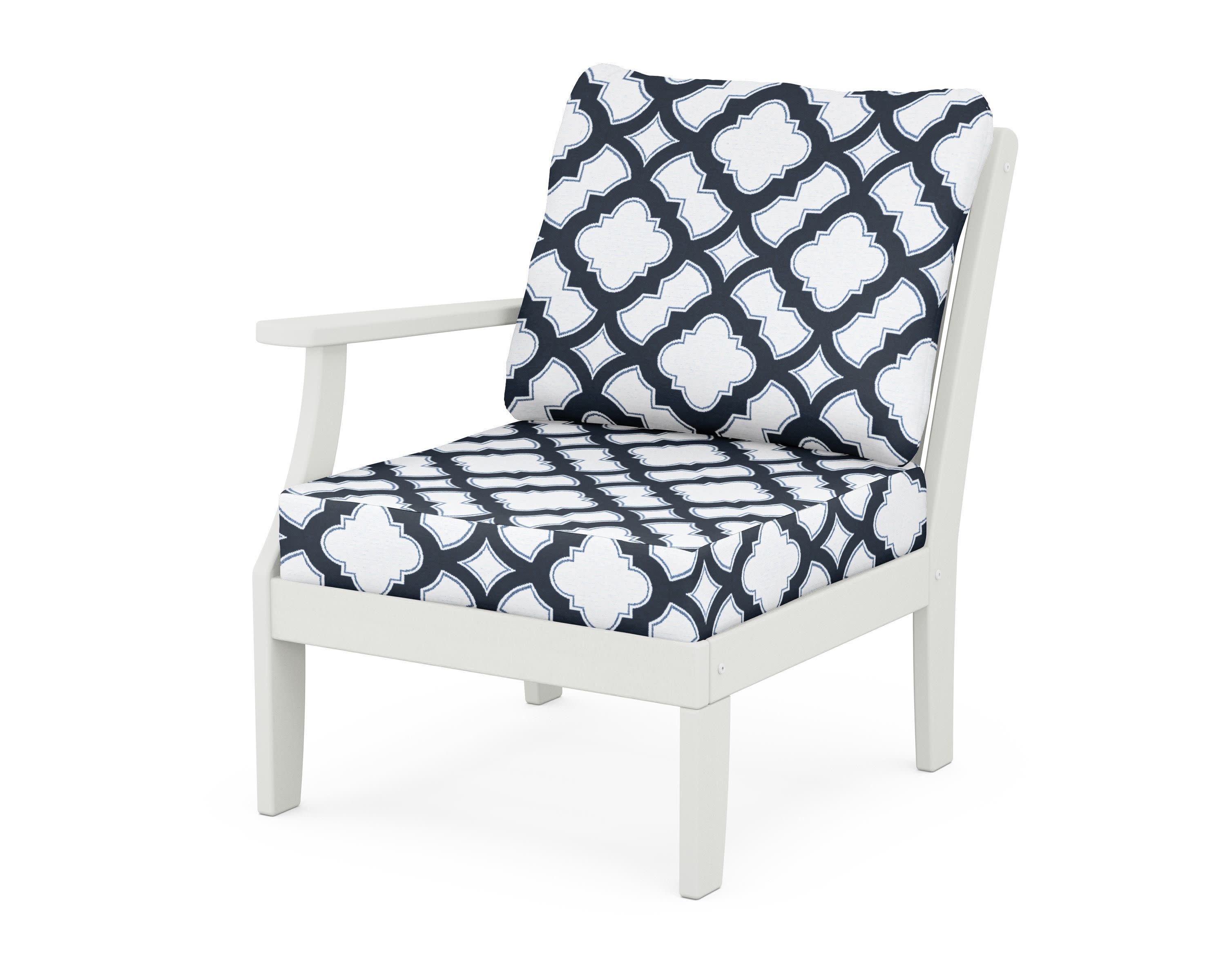 Braxton Modular Left Arm Chair in Vintage White / Trellis Marine Indigo