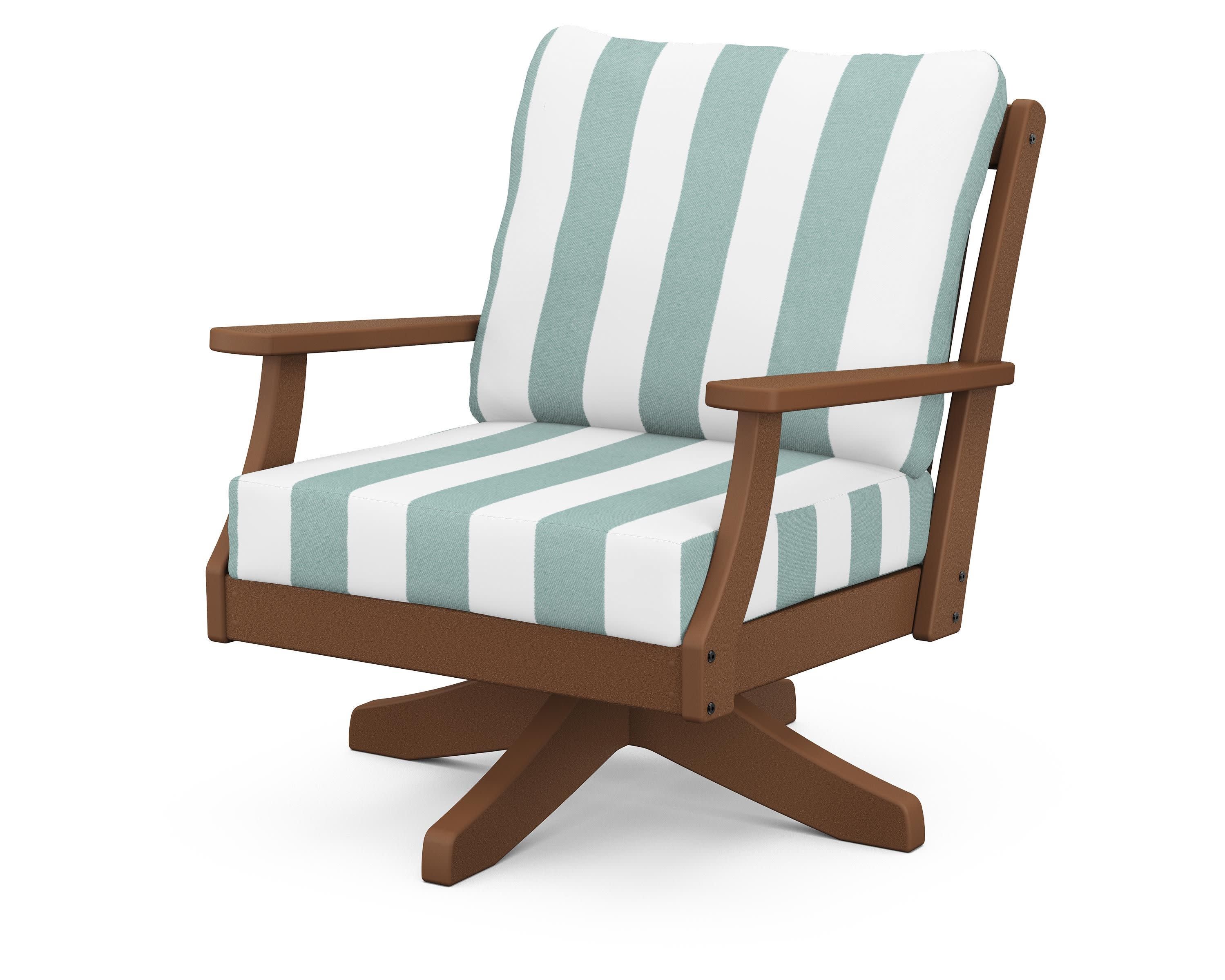 Braxton Deep Seating Swivel Chair in Teak / Cabana Stripe Glacier Spa