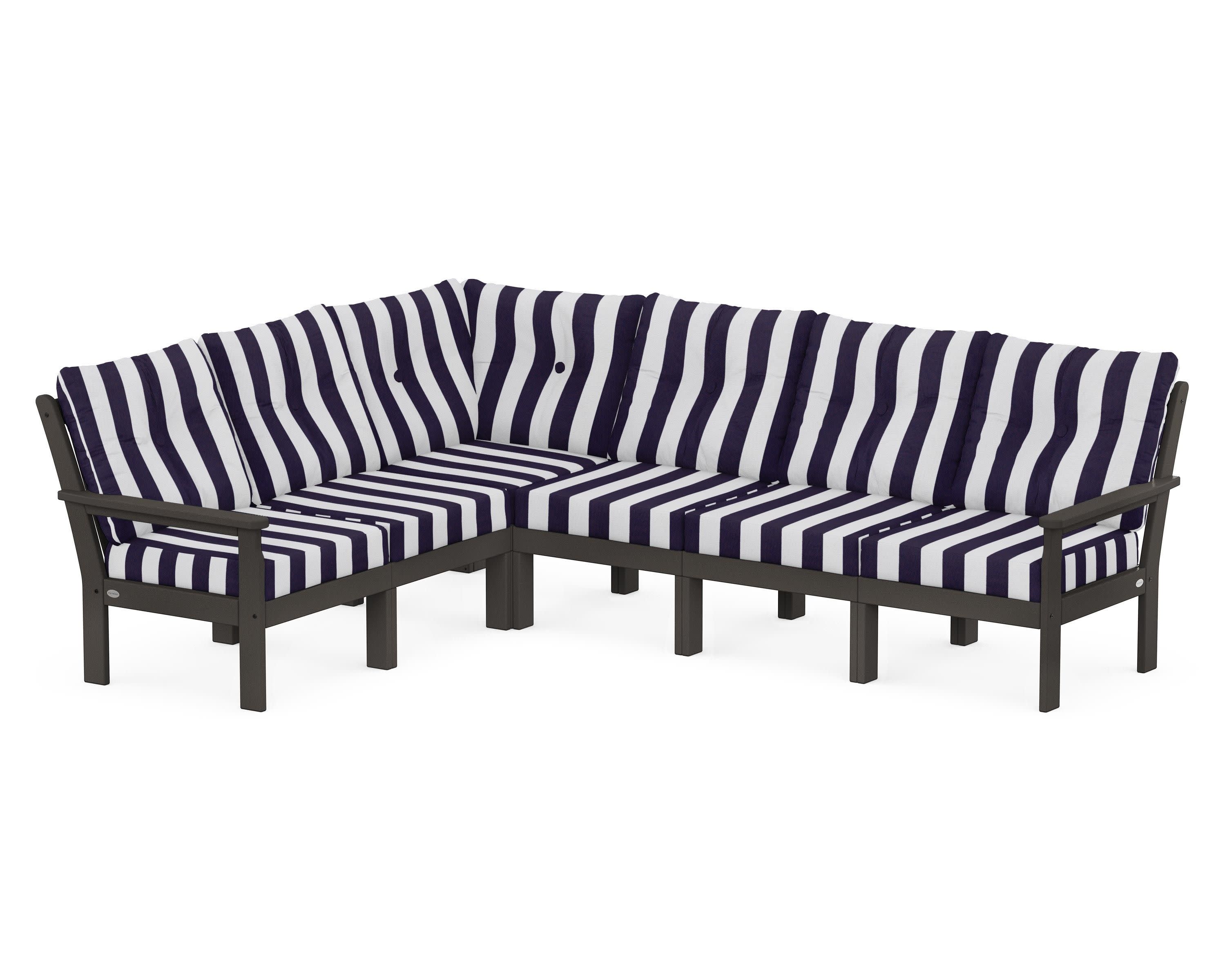 Vineyard 6-Piece Sectional in Vintage Coffee / Cabana Stripe Navy