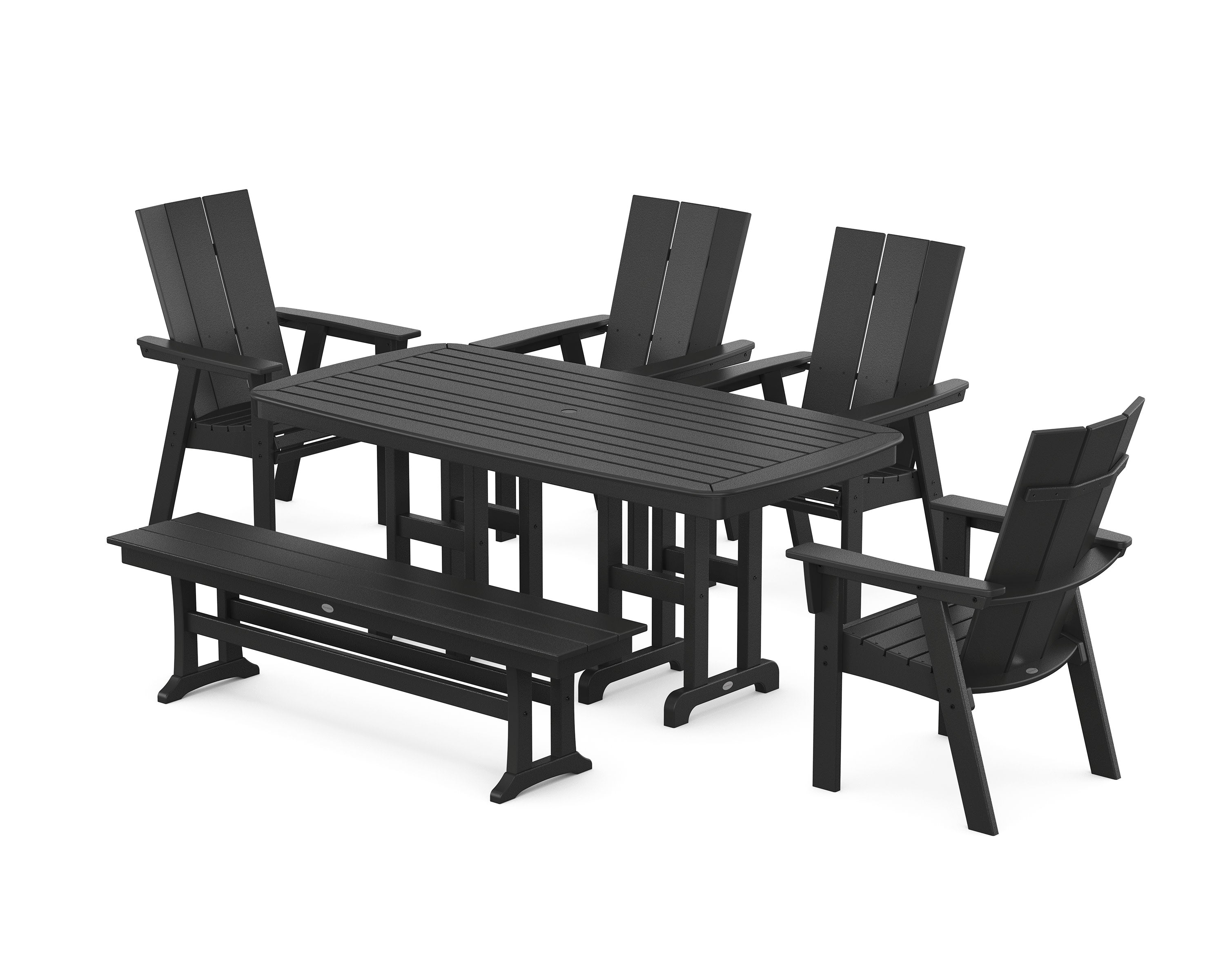 Modern Curveback Adirondack 6-Piece Dining Set with Bench in Black