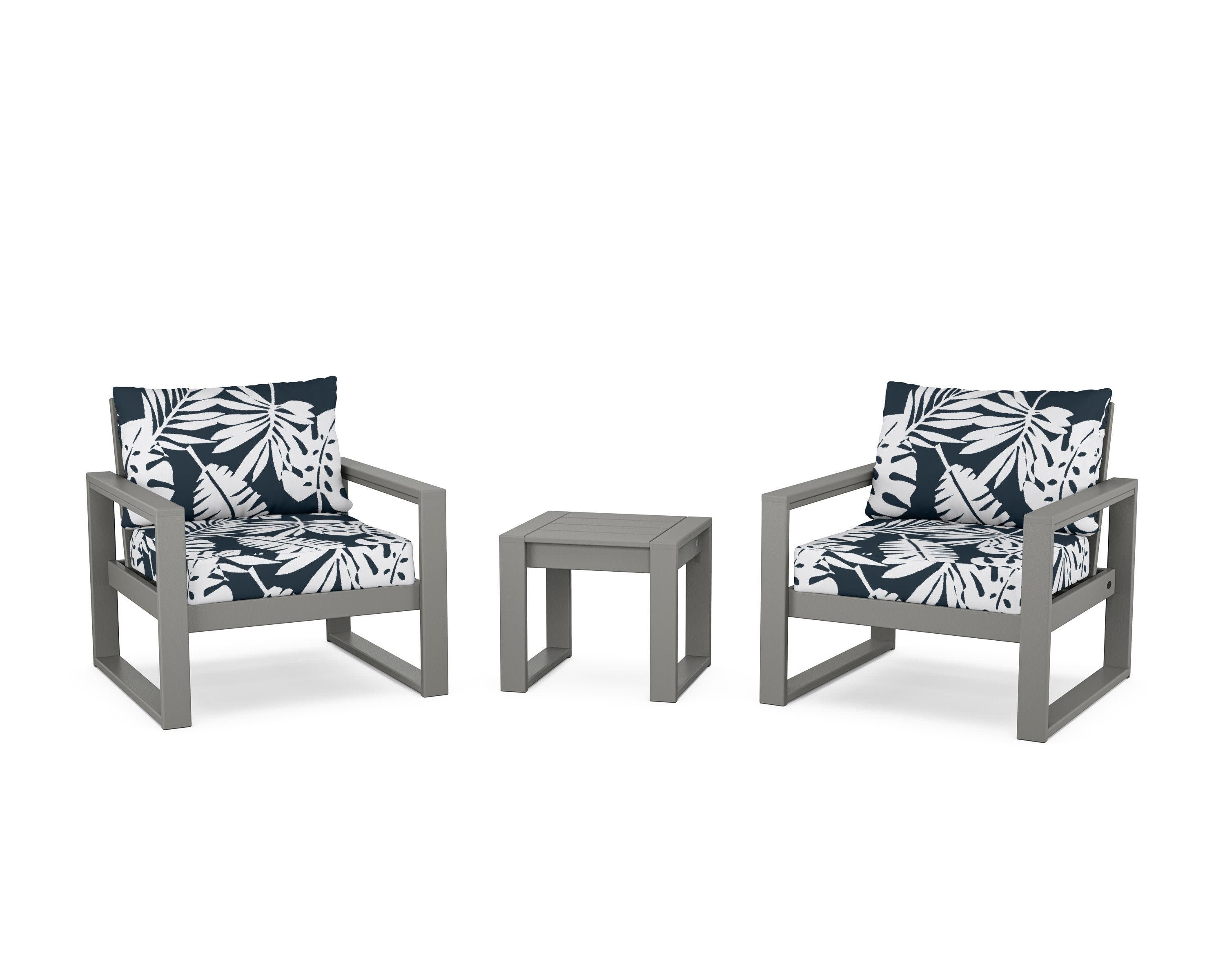 EDGE Sectional 3-Piece Deep Seating Set in Slate Grey / Leaf Marine Indigo