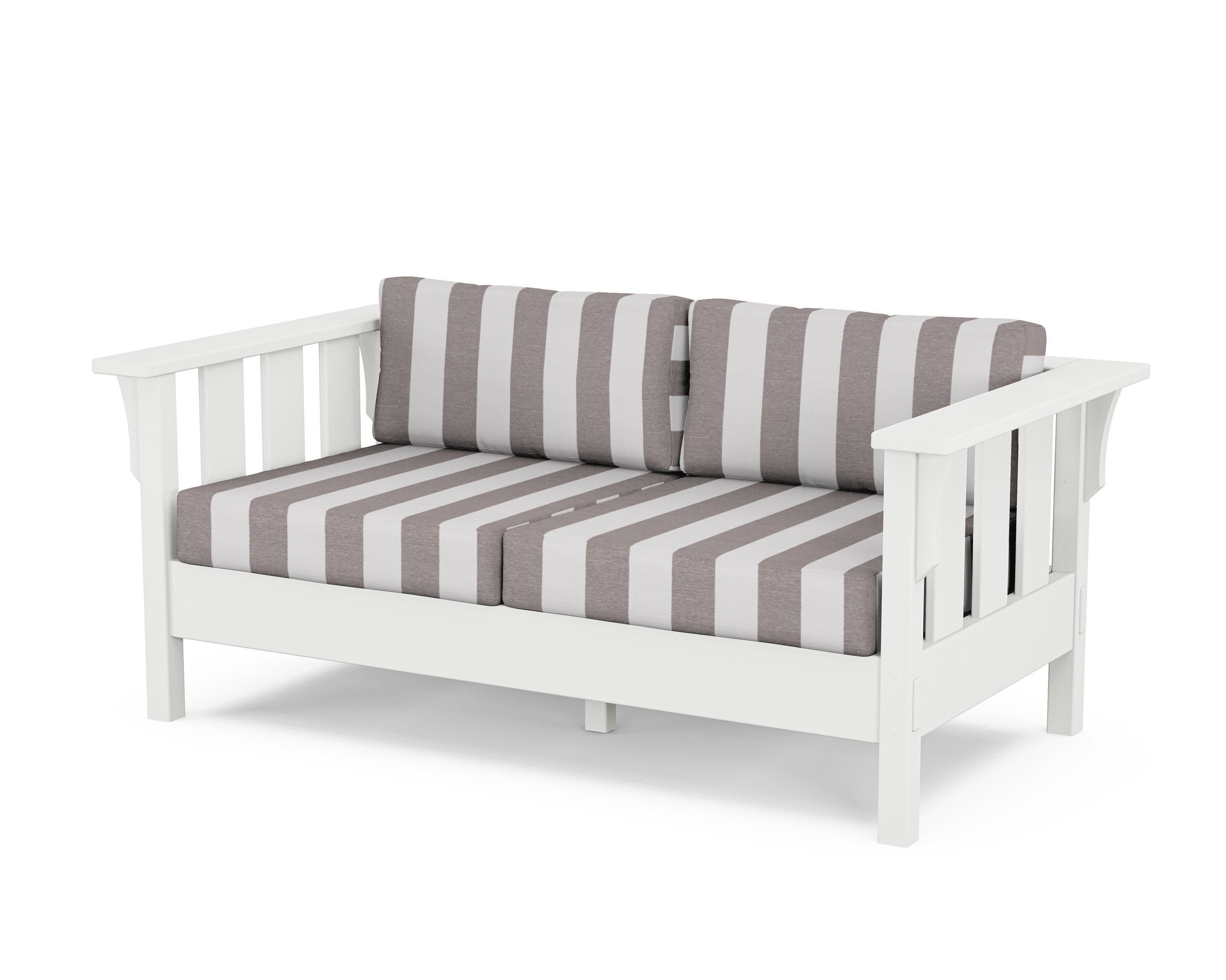 Acadia Deep Seating Loveseat in White / Cabana Stripe Grey Mist