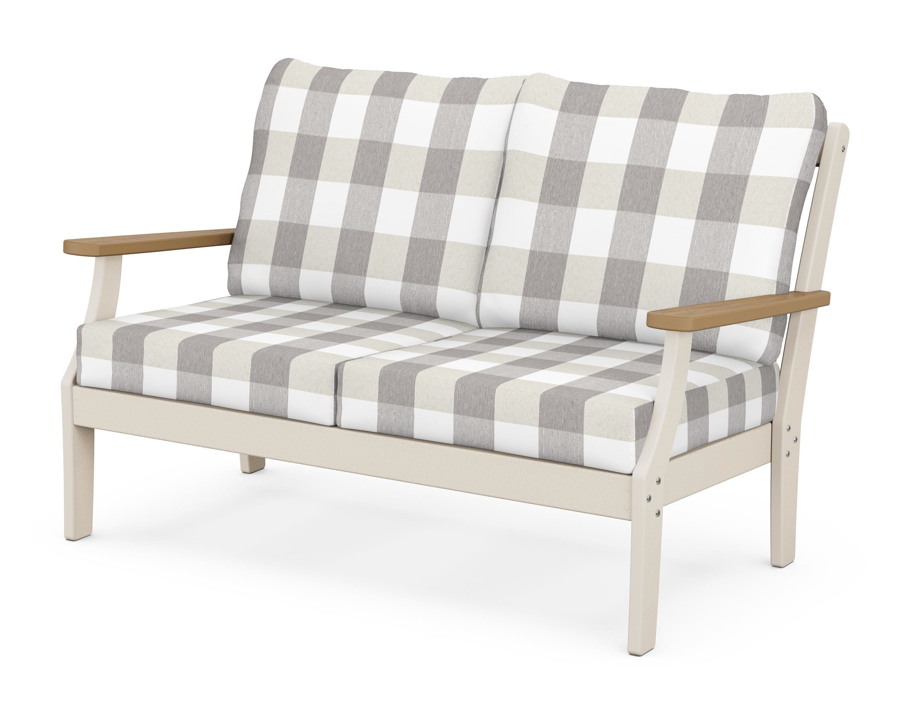 Braxton Deep Seating Loveseat in Sand / Natural / Buffalo Plaid Grey Mist