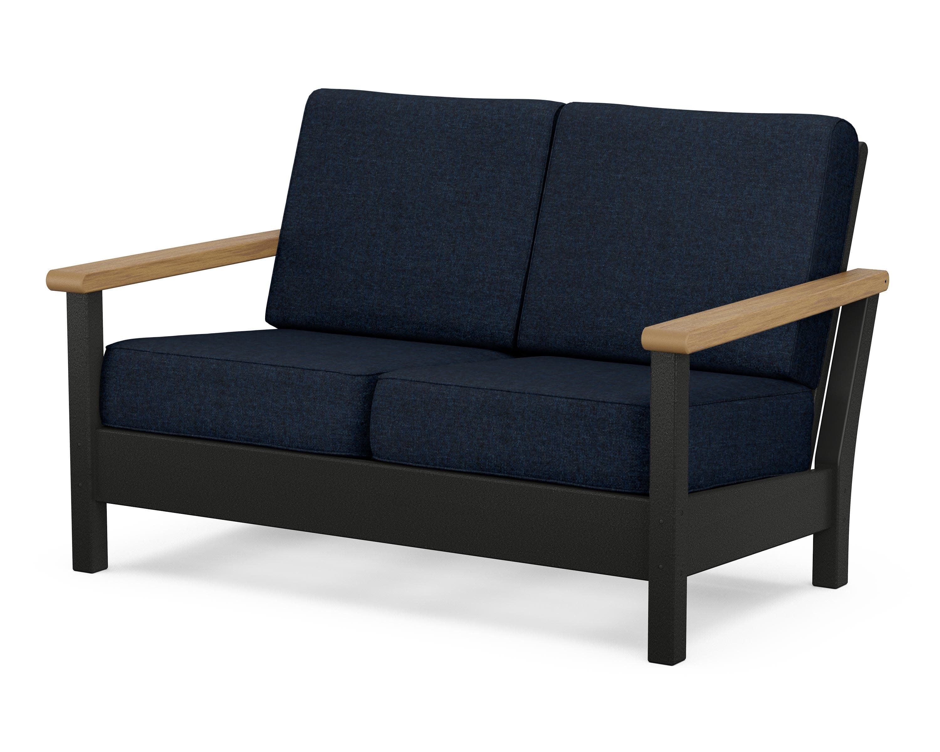 Harbour Deep Seating Loveseat in Black / Natural / Marine Indigo
