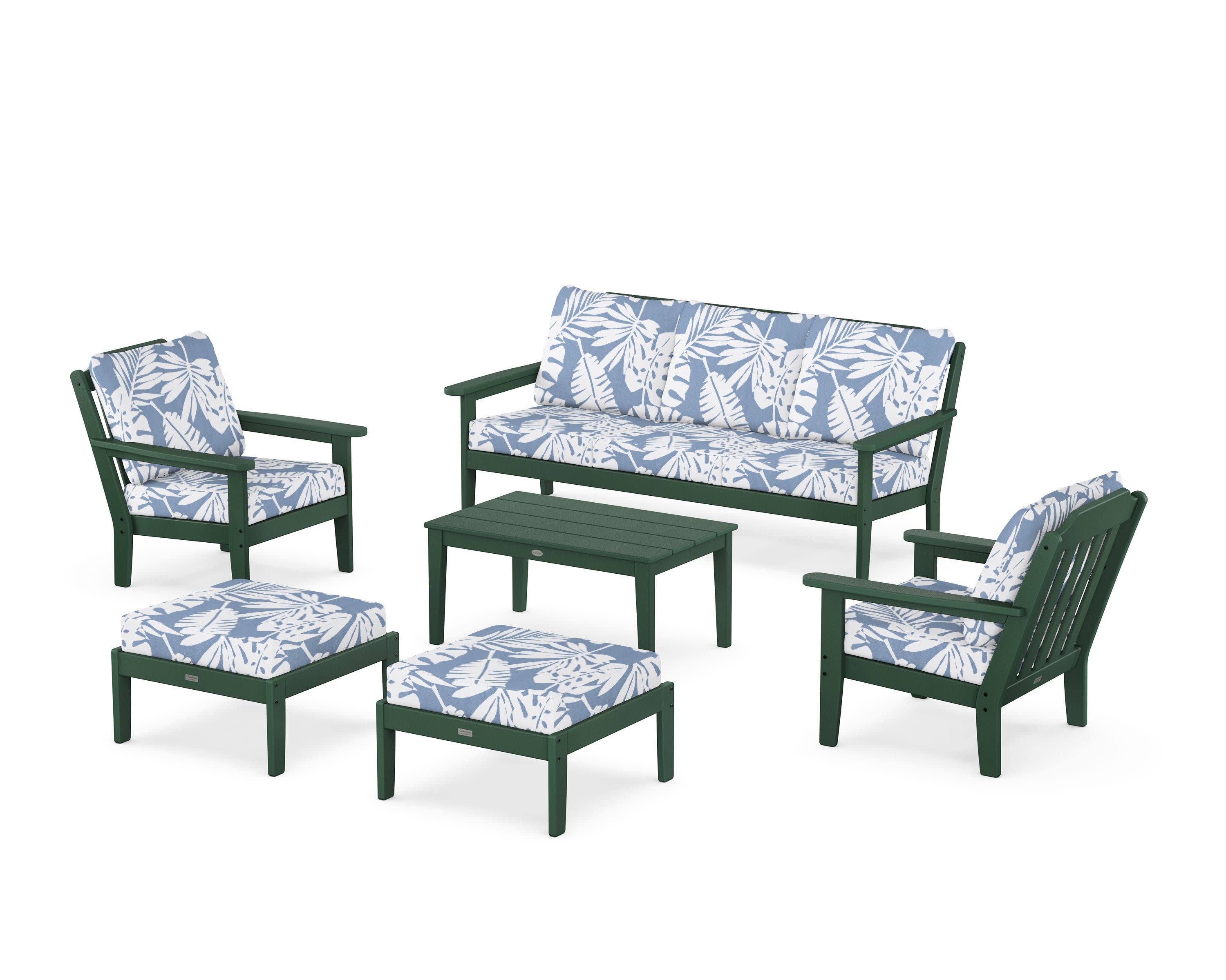 Cottage 6-Piece Lounge Sofa Set in Green / Leaf Sky Blue