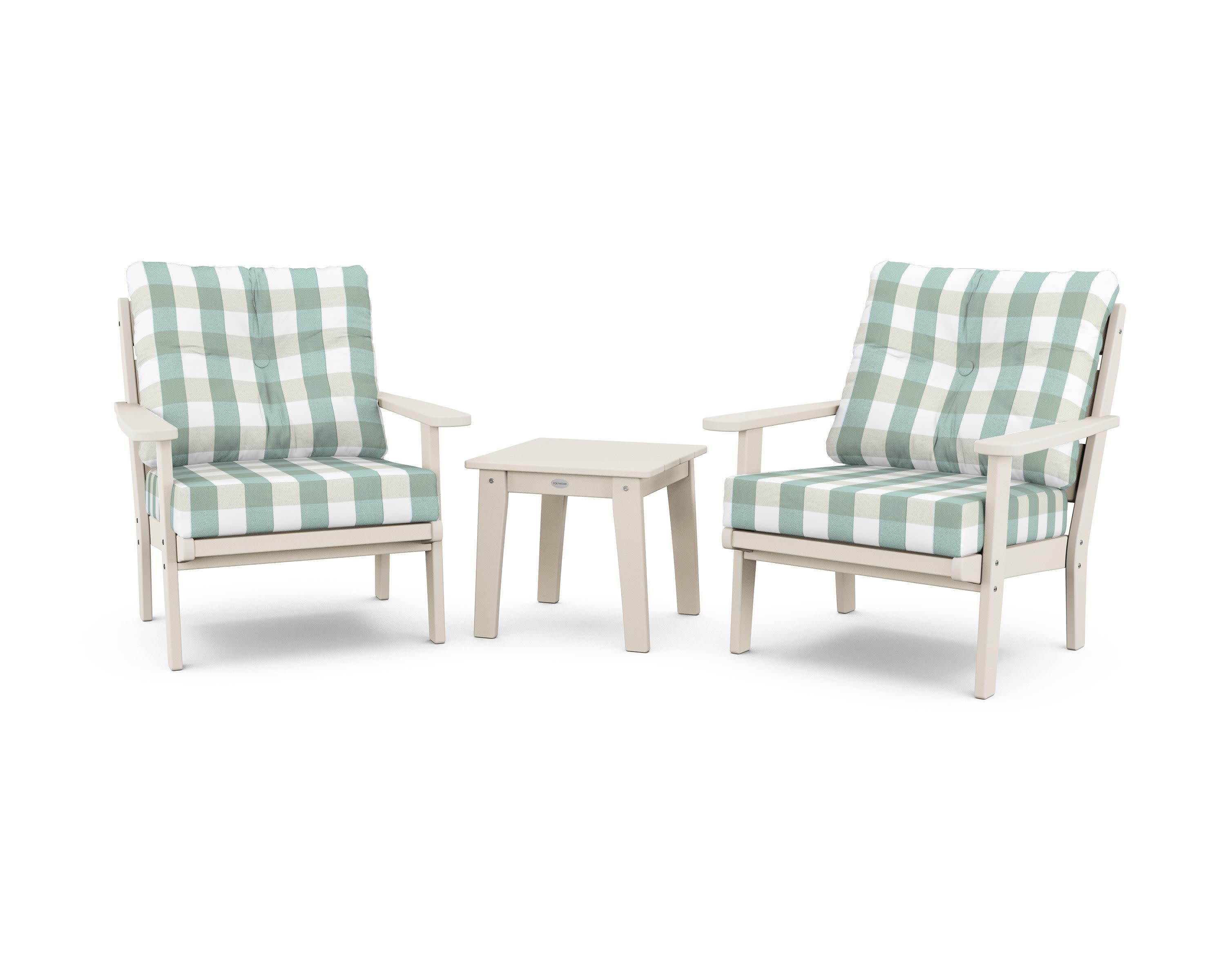 Lakeside 3-Piece Deep Seating Chair Set in Sand / Buffalo Plaid Glacier Spa