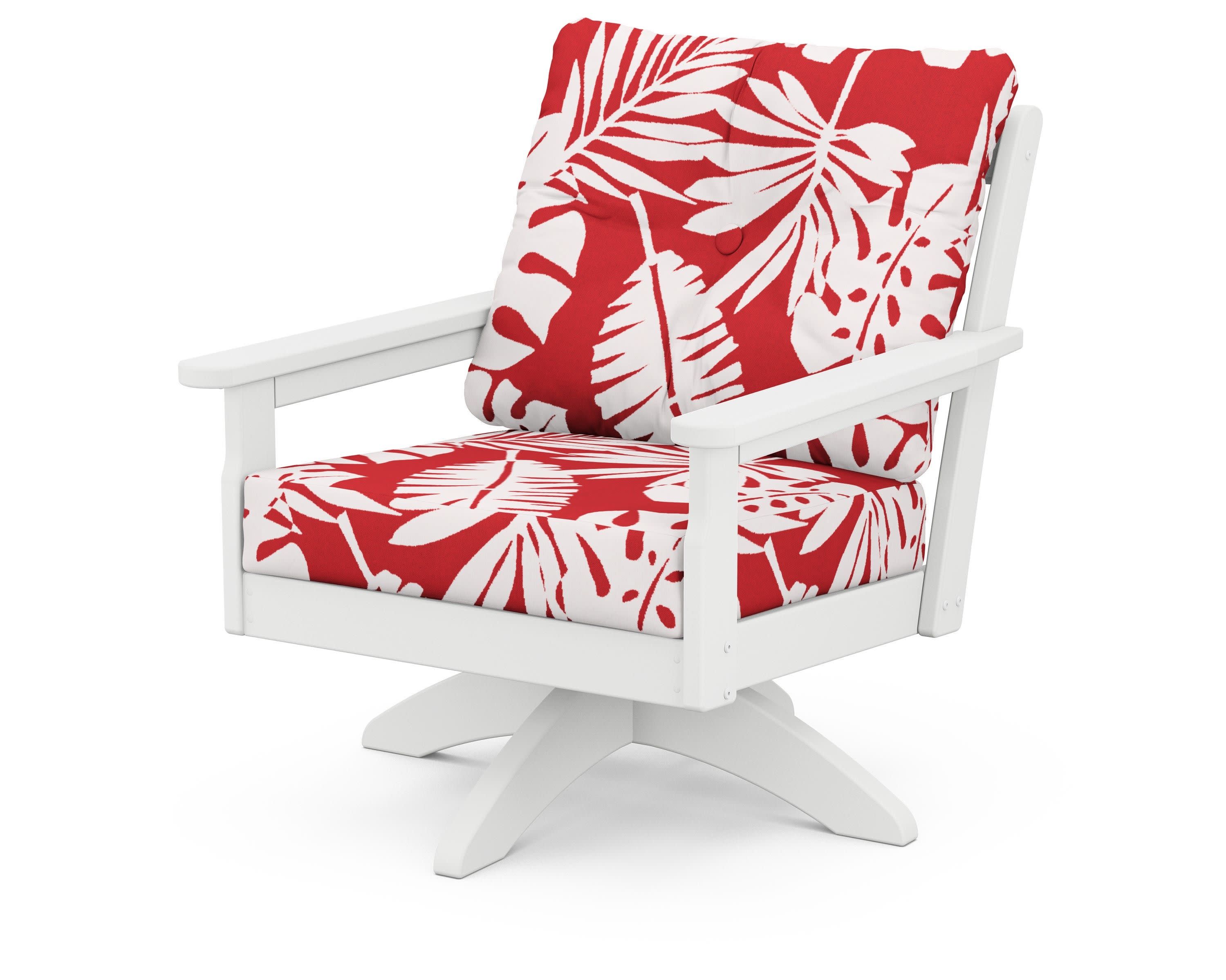 Vineyard Deep Seating Swivel Chair in White / Leaf Crimson