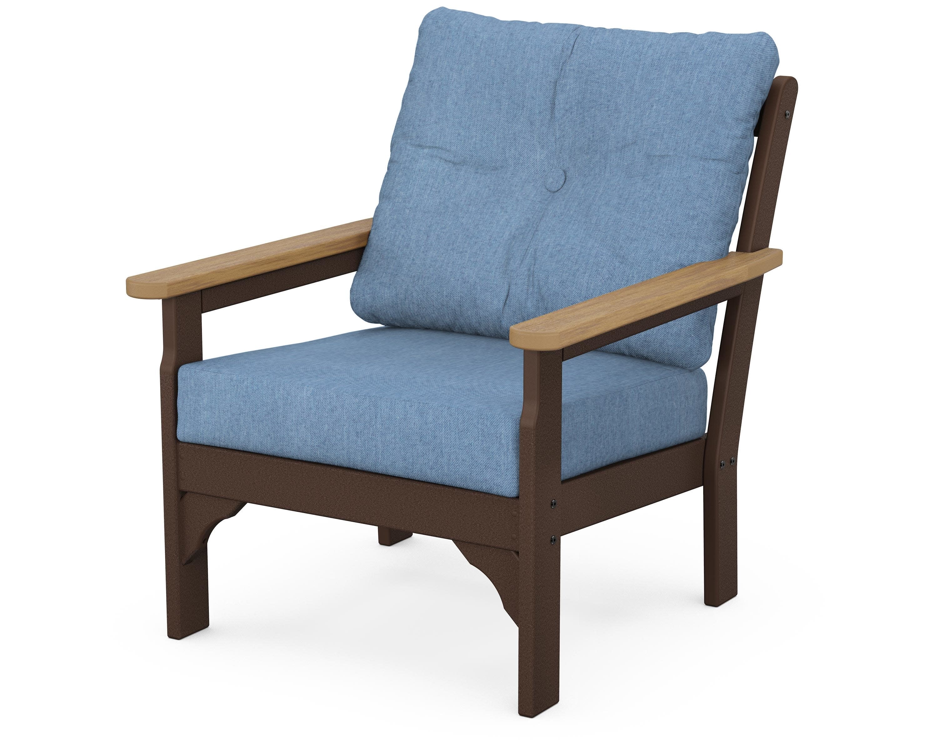 Vineyard Deep Seating Chair in Mahogany / Natural / Sky Blue