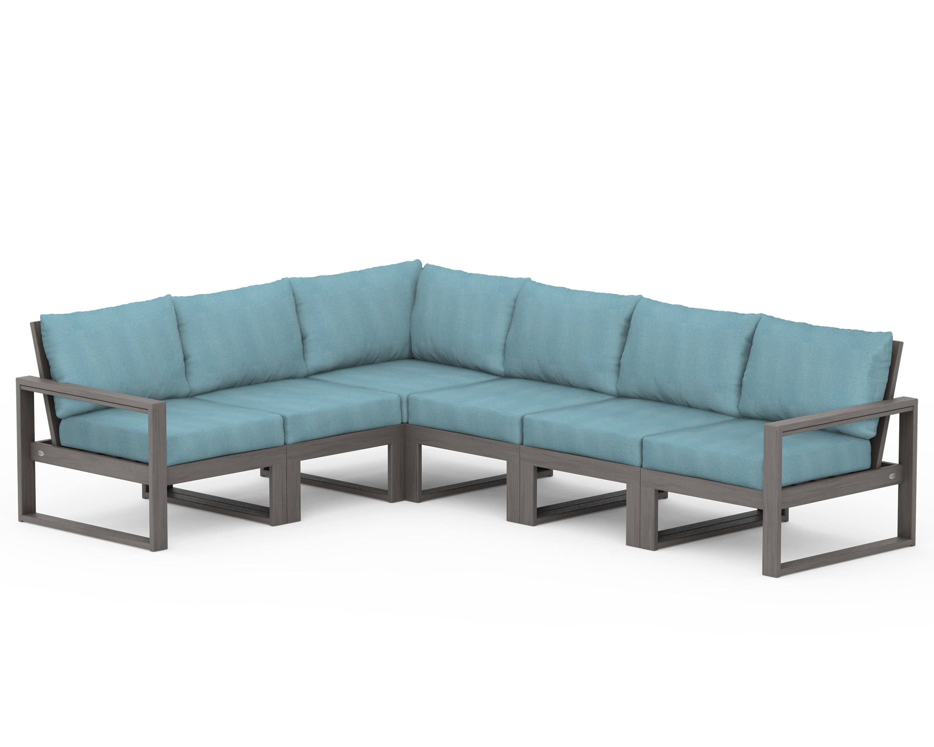 EDGE 6-Piece Modular Deep Seating Set in Driftwood / Lattice Sky Blue