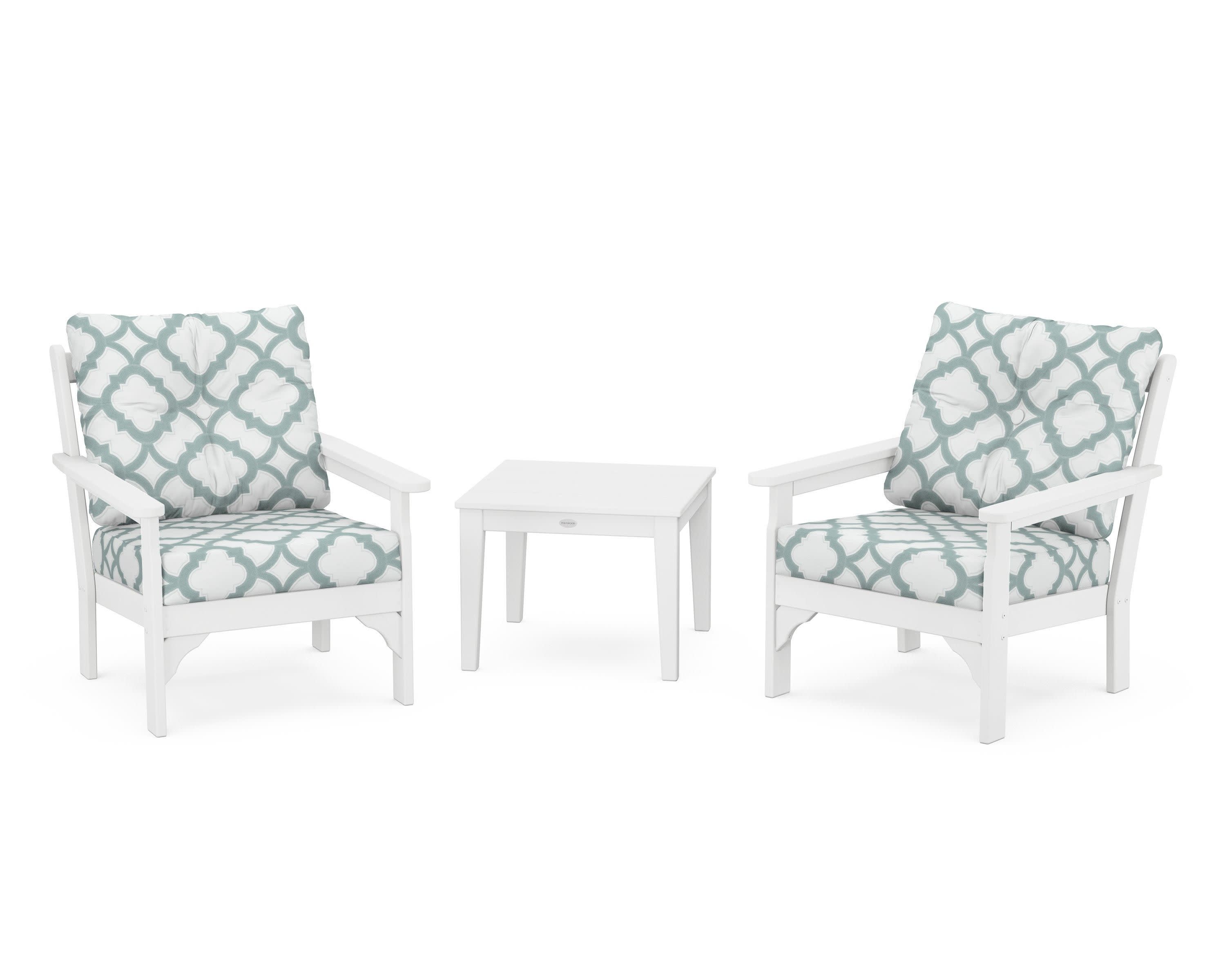 Vineyard 3-Piece Deep Seating Set in White / Trellis Glacier Spa