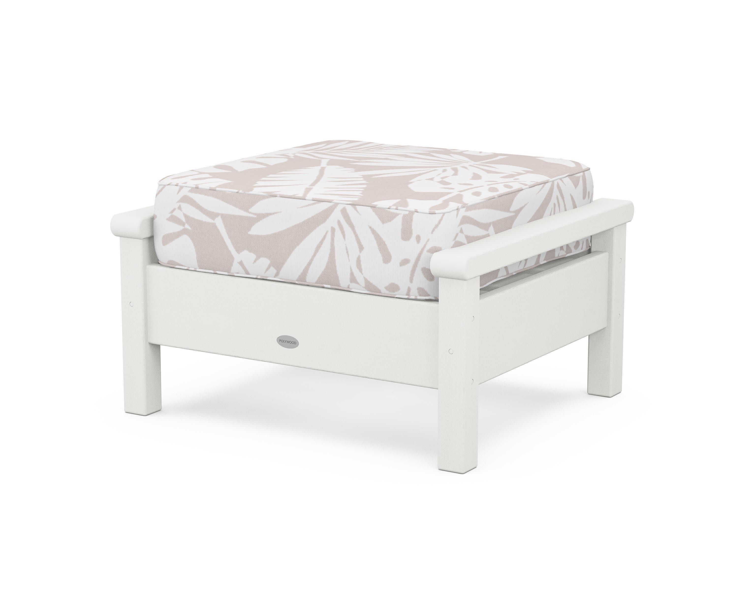 Harbour Deep Seating Ottoman in Vintage White / Leaf Dune Burlap